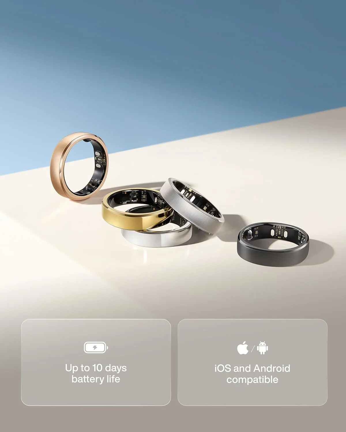 RingConn Gen 3 Smart Ring - Vascular Trends(Size 8, Brushed Silver)