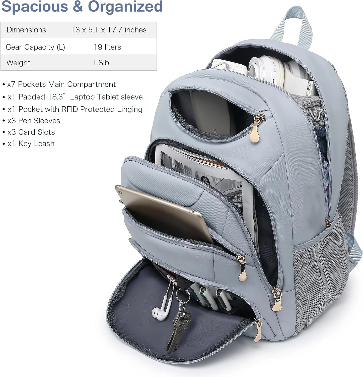 Boavan Laptop Backpack for women, 15.6 inch Laptop Bag with USB Port, Waterproof Travel Work Backpack Purse, Anti-Theft Teacher Nurse Doctor Casual Bookbags Office Business backpack，Blue