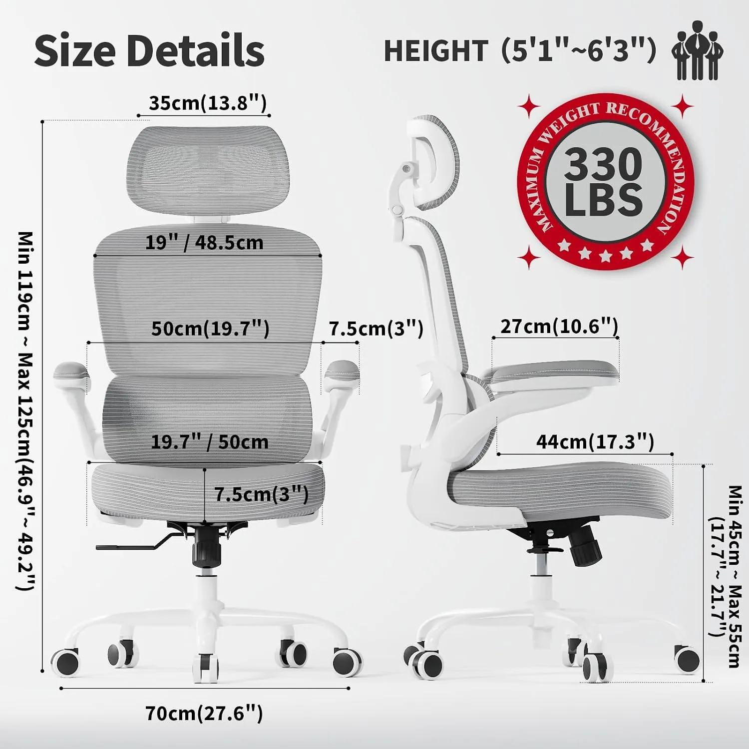 TRALT Office Chair Ergonomic Desk Chair with Lumbar Support Grey PU, 1