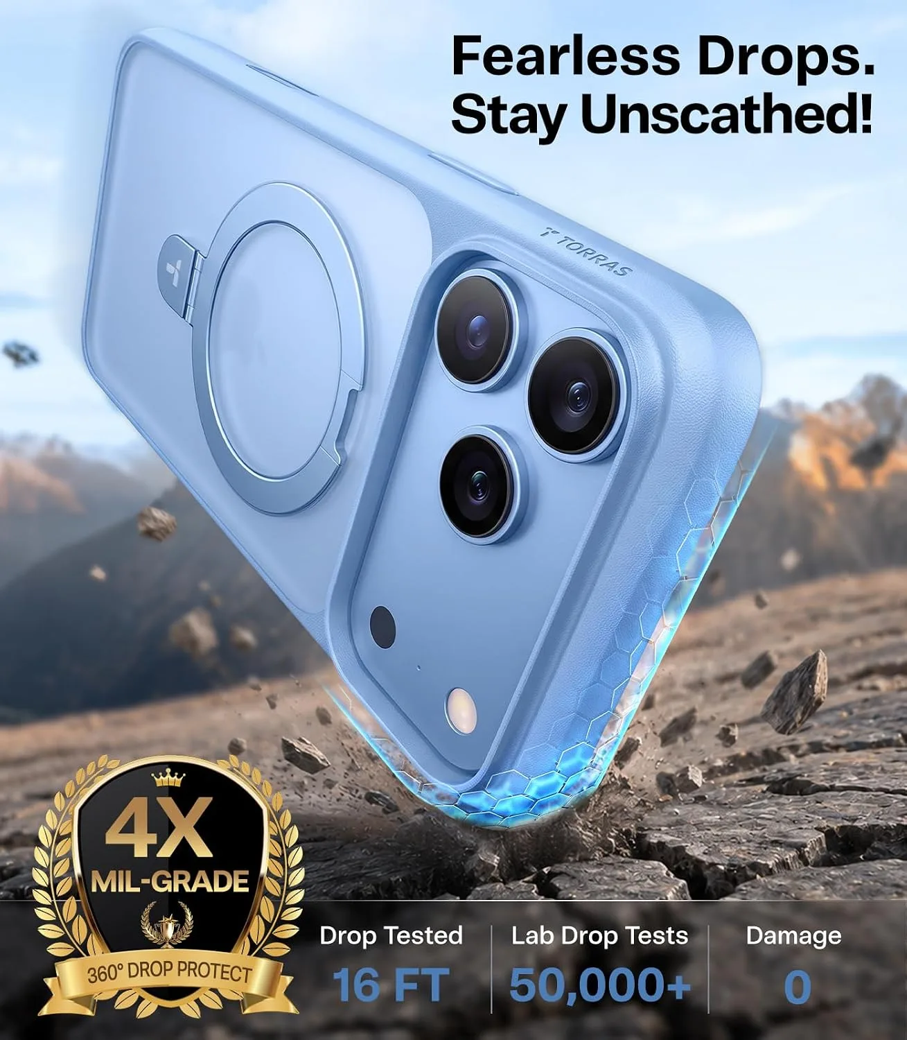 TORRAS Glacier Blue for iPhone 18 Pro Max Case, Magnetic Stand Hands-Free