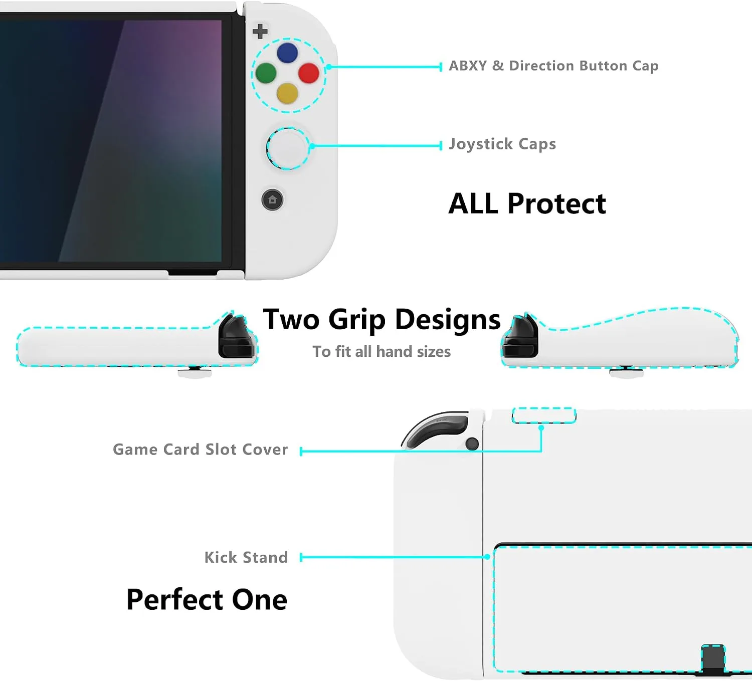PlayVital AlterGrips Protective Slim Case for Nintendo Switch OLED, Ergonomic Grip Cover for Joycon, Dockable Hard Shell for Switch OLED w/Thumb Grip Caps & Button Caps