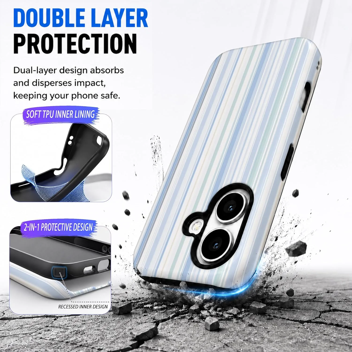 Magnetic for iPhone 17 Phone Case, Cute Trendy Pastel Blue Striped