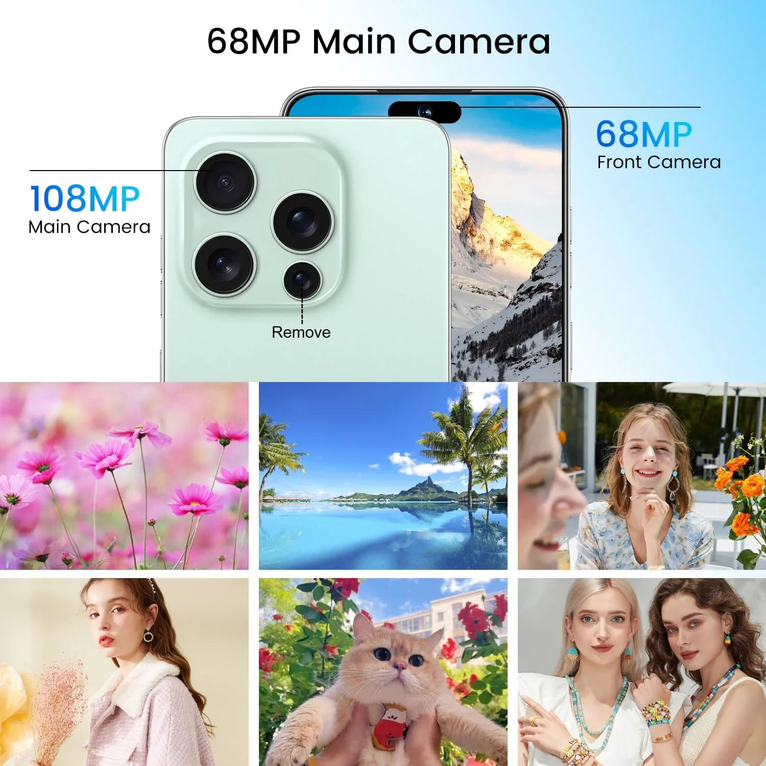 Huness I16 PM 16+1TB Smartphone Unlocked Cell Phone,6.99" HD Screen Unlocked Phones,Battery 7000mAh Android 14,Face ID/Fingerprint Button unlock/Photos/5G/Dual SIM/GPS (Green)