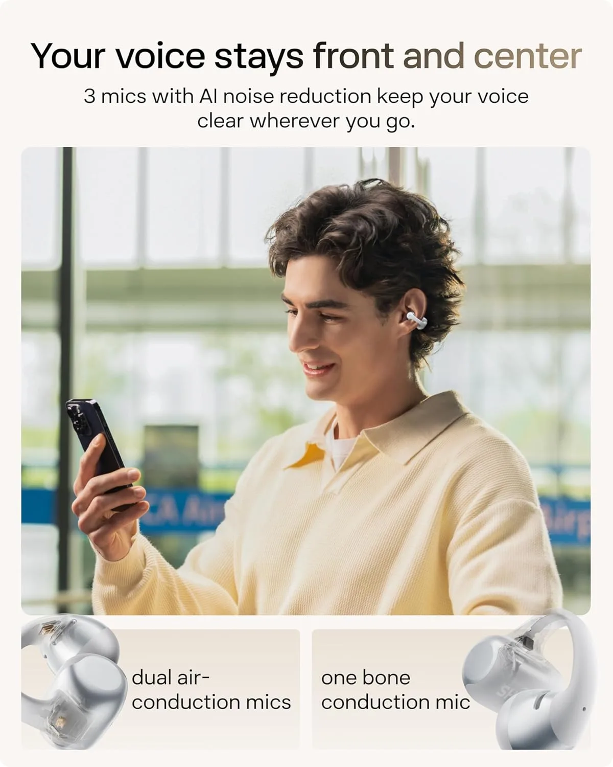 SHOKZ OpenDots 2 Open-Ear Clip-On Earbuds, Grey, Dolby Audio, 3 Mics