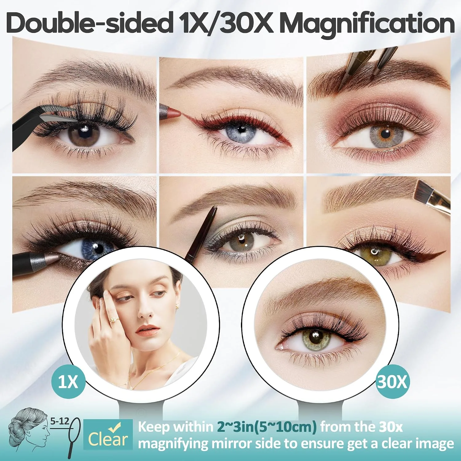 B Beauty Planet Magnifying Mirror with Light 30X, Double-Sided 1X/ 30X Magnifying Makeup Mirror with Tweezer, 2000mAh 3 Colour Modes with Adjustable Brightness,Foldable Compact Travel Mirror(Black)