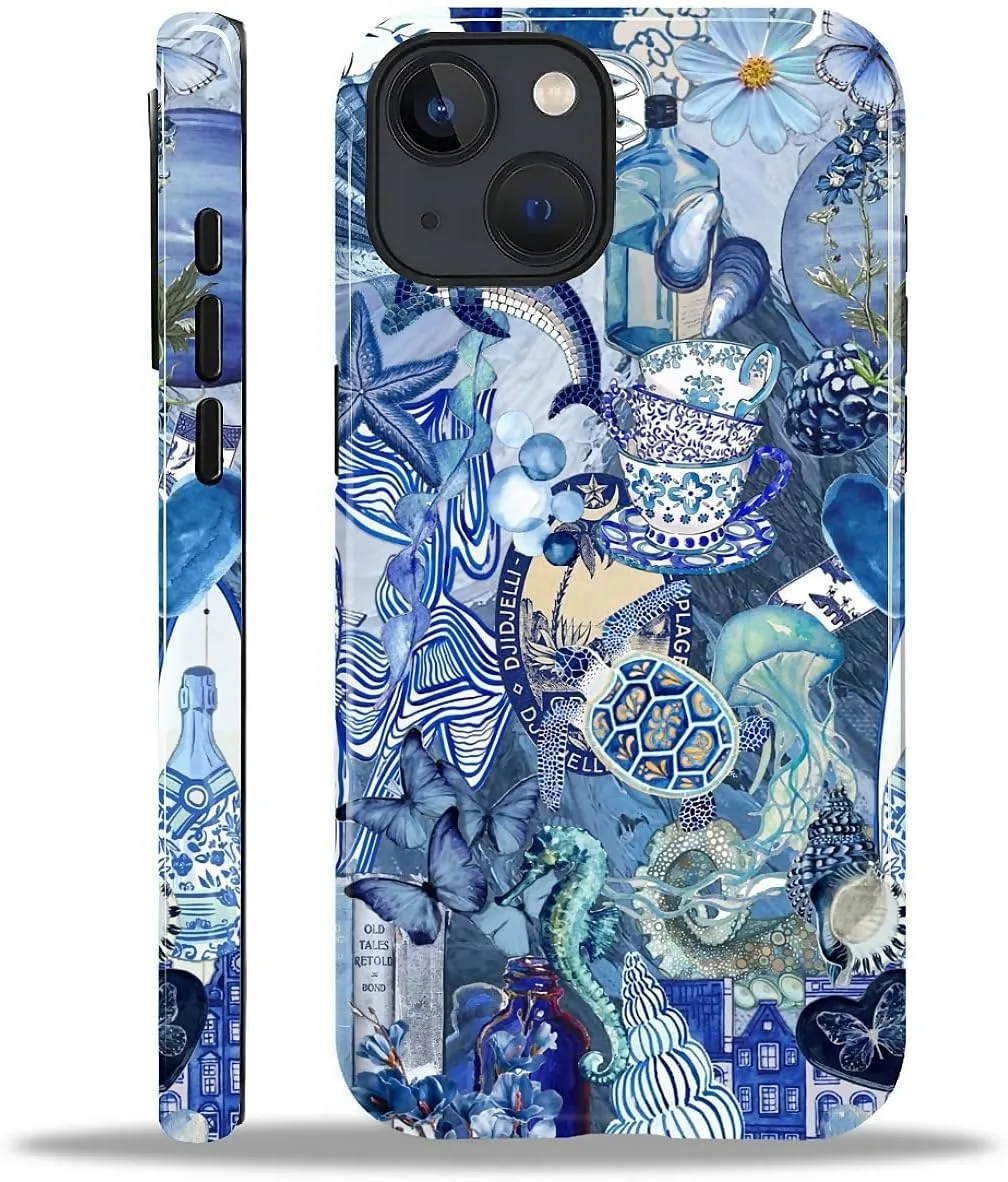 DAIZAG Case for iPhone 15,Mixed 2 Layer Design Shockproof Soft TPU Ddouble Protection Phone Case for iPhone 15-Blue Book Sea Life World