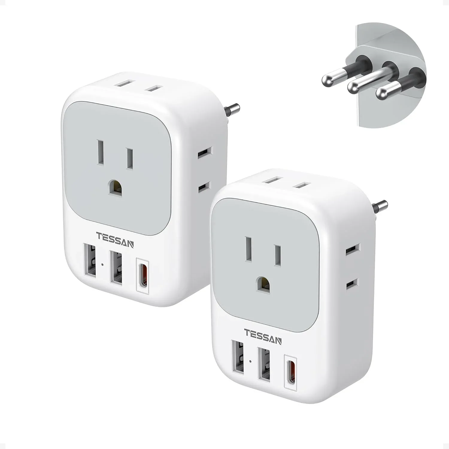 TESSAN Italy Travel Plug Adapter, Type L Plug 2 Pack