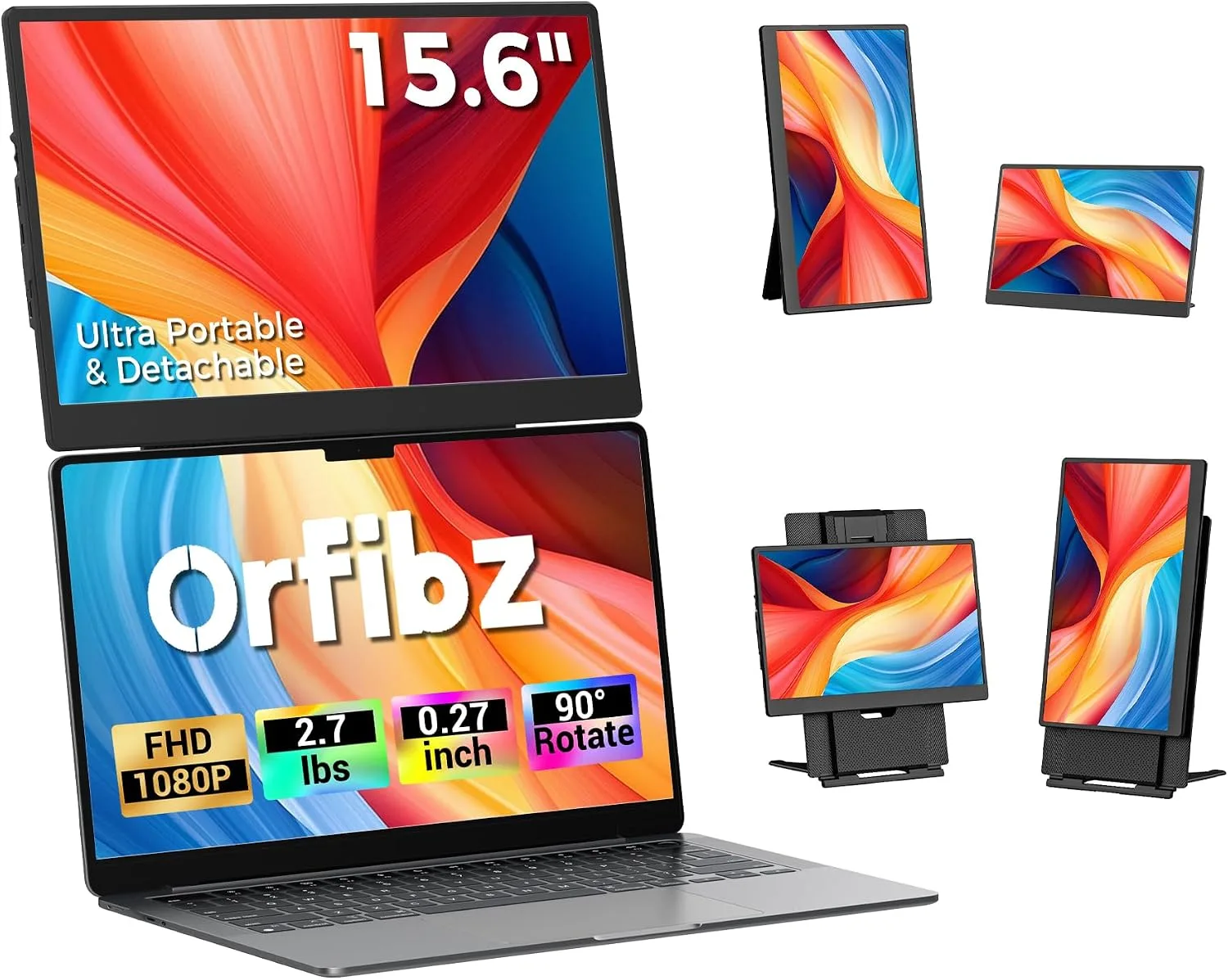 15.6” Laptop Screen Extender, 5 Modes & 360° Rotating Portable Monitor