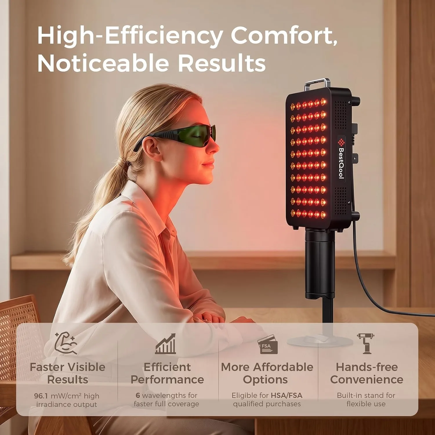 BestQool Red Light Therapy Panel with Stand, FSA-HSA 6 Wavelengths, 140W