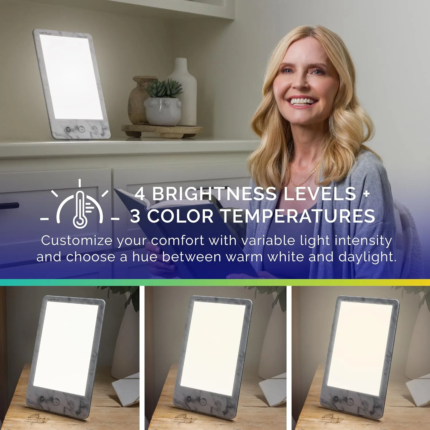 Verilux HappyLight Luxe Light Therapy Lamp, 10,000 Lux, UV-Free LED