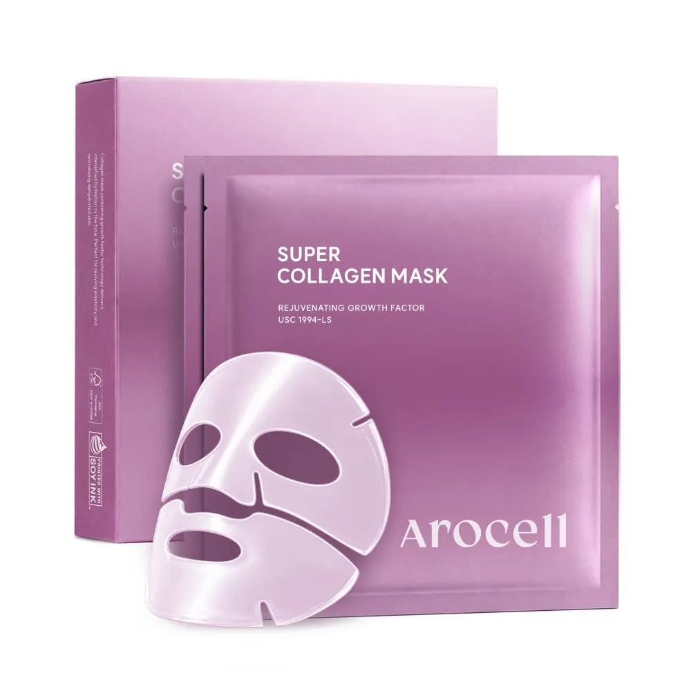 AROCELL Super Collagen Overnight Hydrogel Mask with Retinol, Stem Cell & Pure Atelo Collagen | Firming, Lifting, Plumping, Long-Lasting Glow | Korean Glass Skin Care | 43g x 2