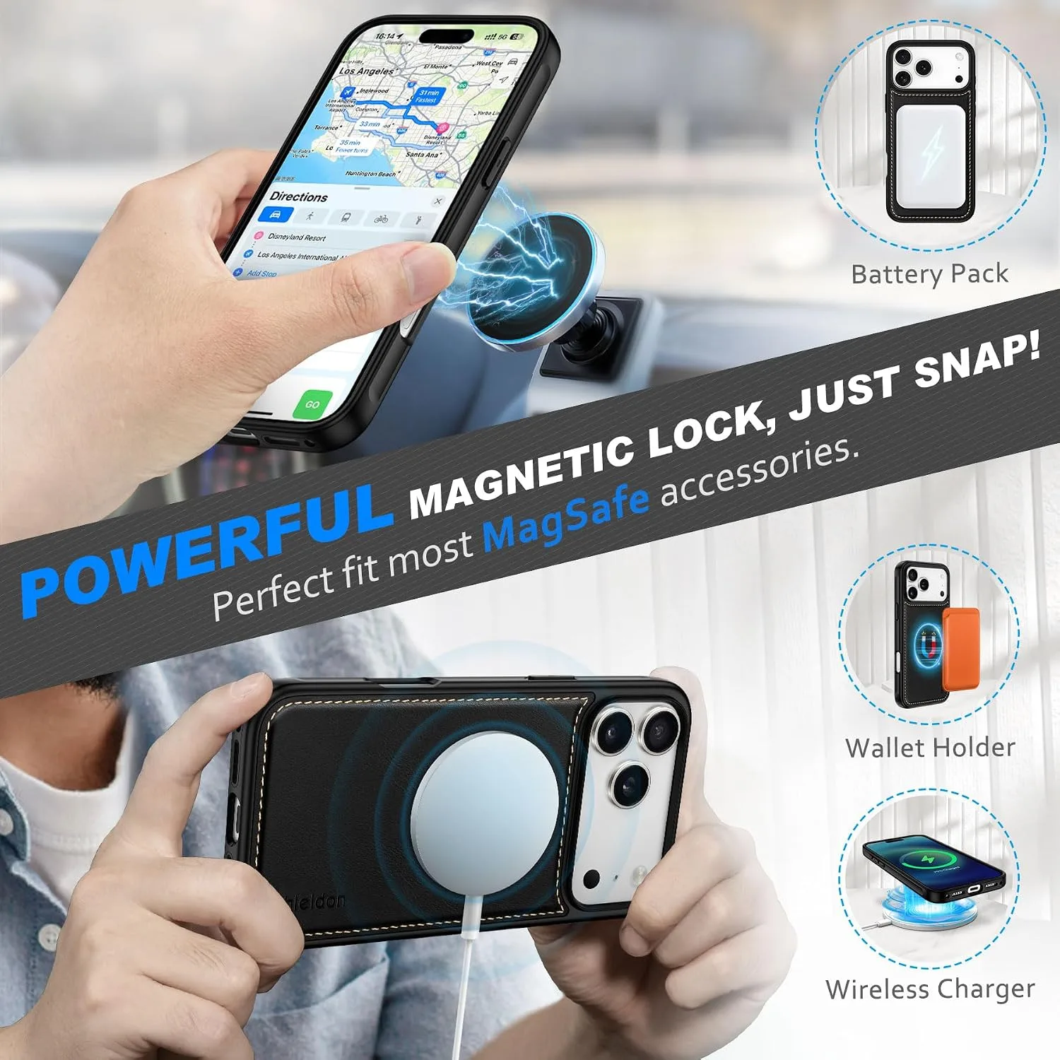 SHIELDON 2 in 1 Wallet Case for iPhone 18 Pro Max/17 Pro Max, Retro Black