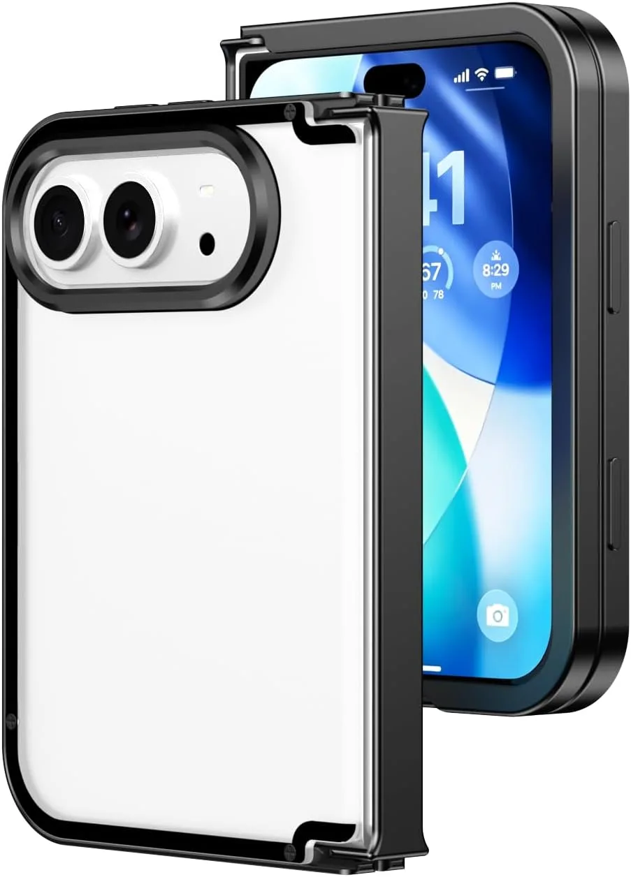 JIAONASHlJlA Aluminum Metal Case for iPhone Duo-Full Hinge Guard-Black