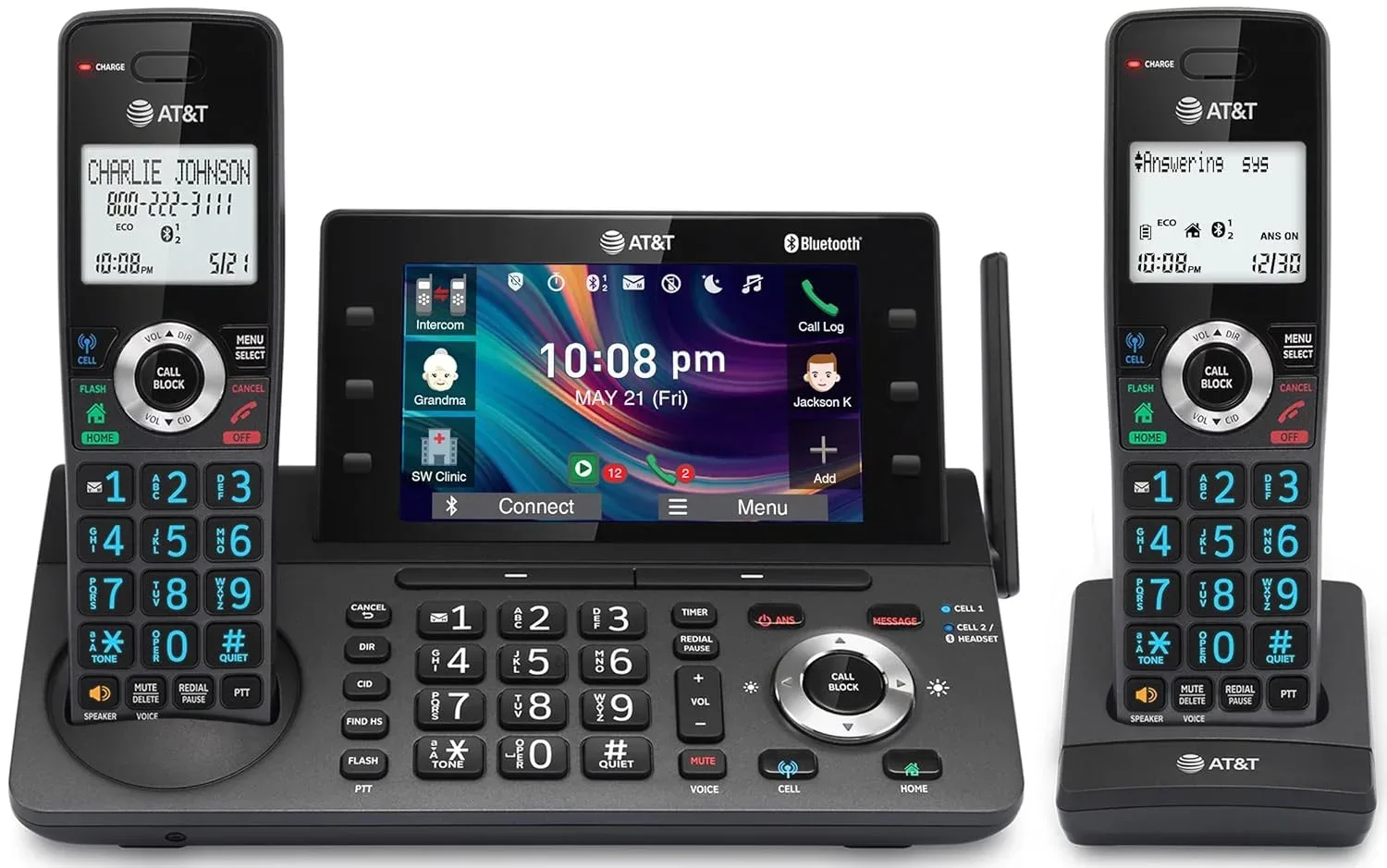 Teléfono fijo inalámbrico AT&T DLP73290 con 2 auriculares, pantalla a color 5" y bloqueador de llamadas