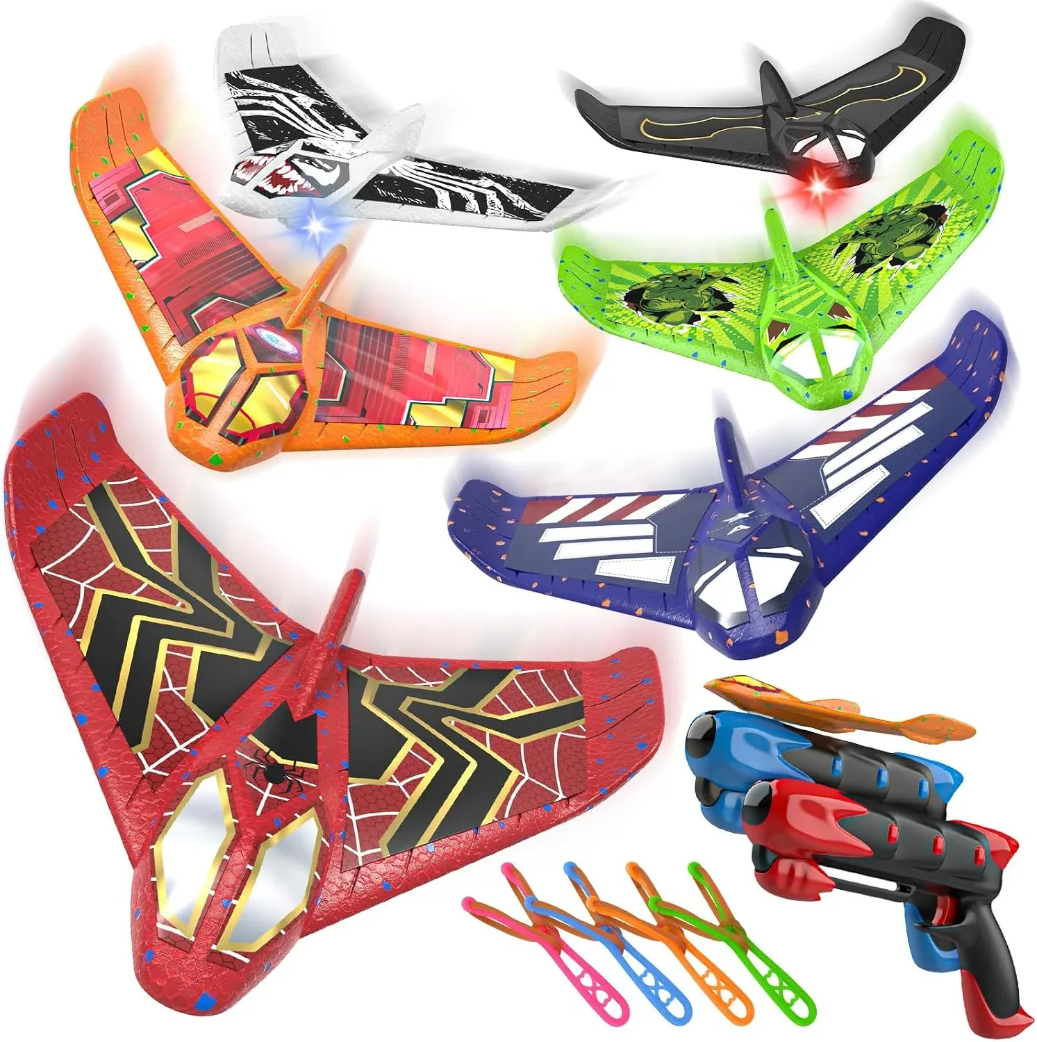 Fuwidvia 6 Pack Airplane Launcher Toys, LED Foam Airplane Toys for Kids