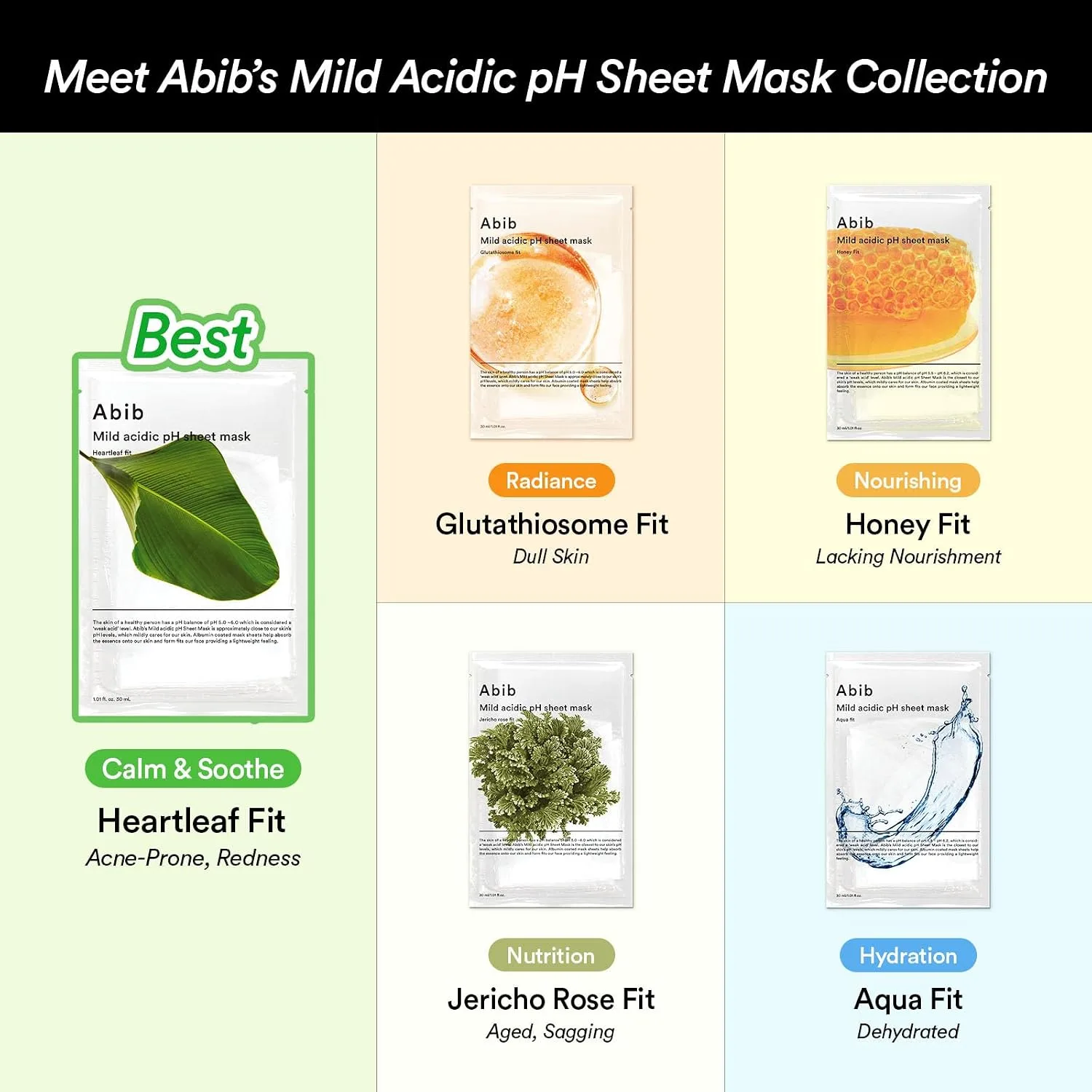 Abib Mild Acidic pH Sheet Mask Aqua Fit 10 Sheets I Intense Hydrating and Moisturizing Care for Dry and Dehydrated Skin