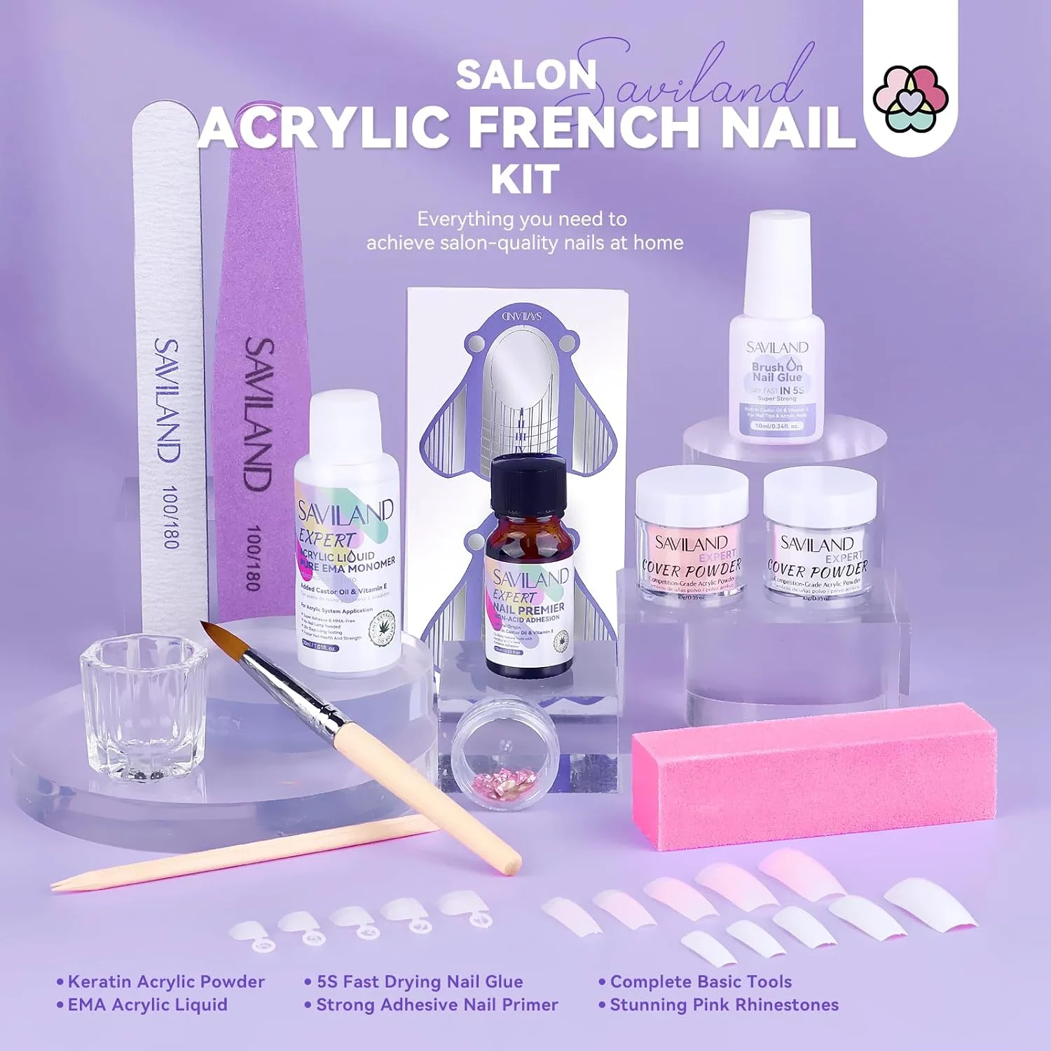 SAVILAND Acrylic Nail Kit, Keratin Acrylic Powder with French Tips