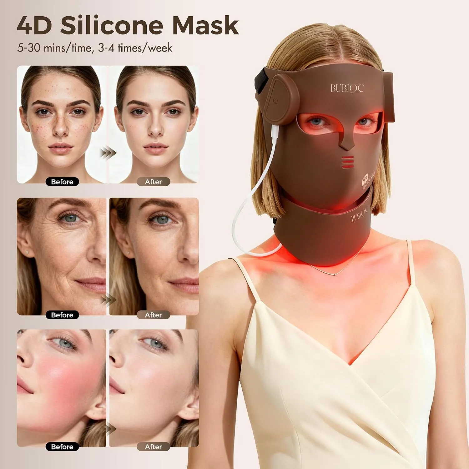 Red Light Therapy Mask for Face & Neck,Wireless Red Light Mask with NIR