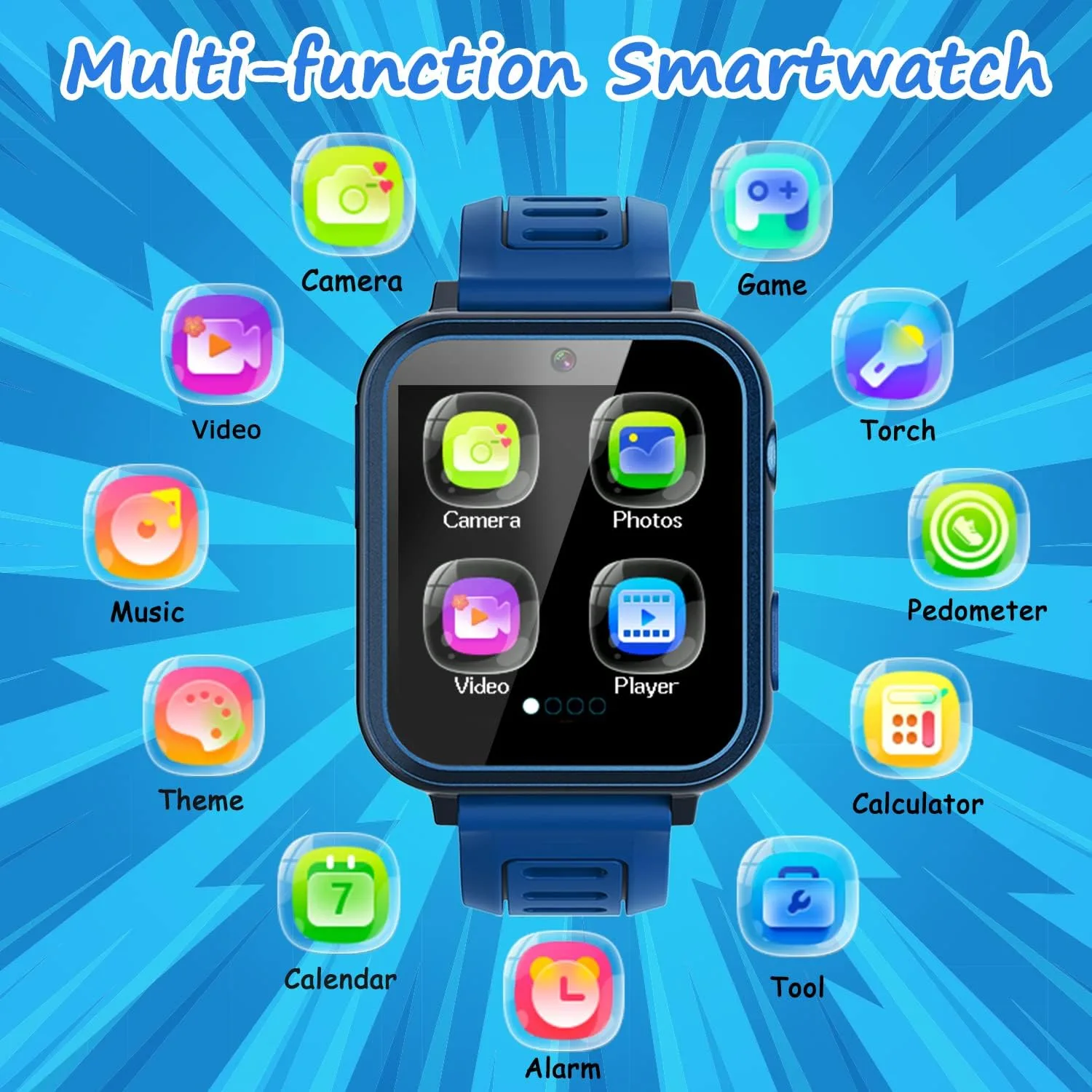 Wiszodet Kids Smart Game Watch with 39 Games HD Touch Screen Video Camera Music Player Pedometer Flashlight Alarm Clock 12/24 hr, Gifts for 5-12 Year Olds Boys