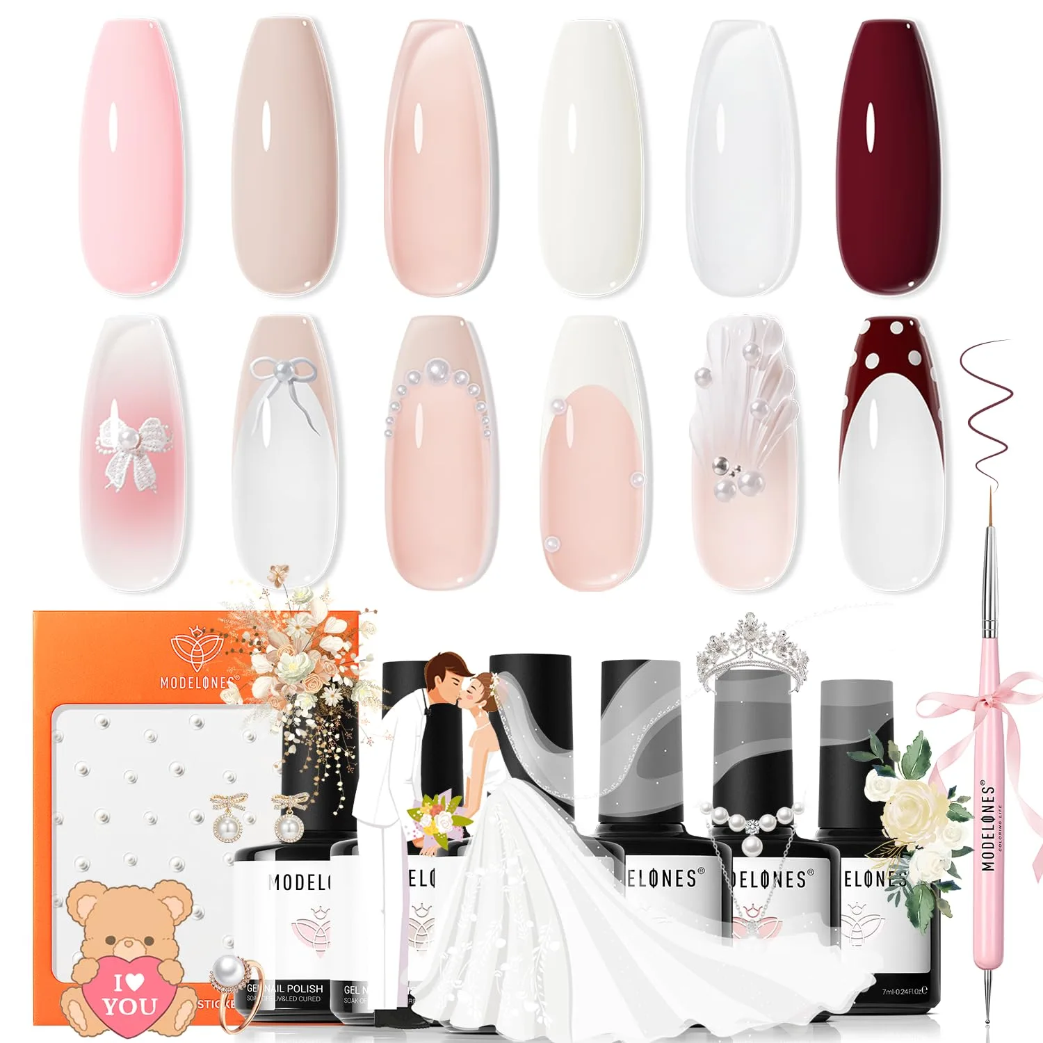 modelones Gel Nail Polish Set Jelly Nude 6Colors Pink White Milky White