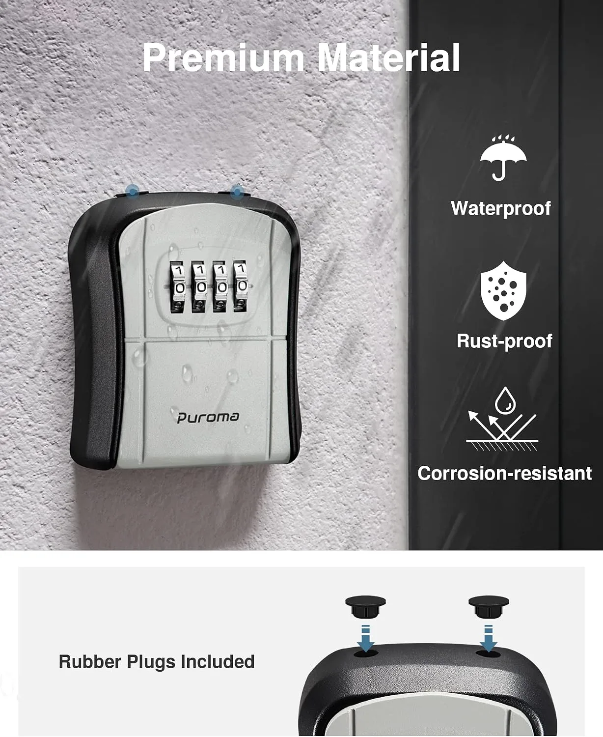 Puroma Key Lock Box Outdoor 4 Digit Code Combination Lockbox House, 1 Gray