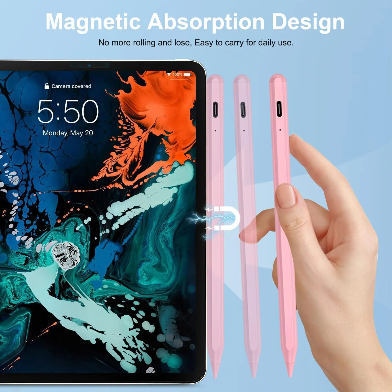 BLEBLE Stylus Pen for iPad 2018-2026, Fast Charge Apple iPad Pencil-Pink
