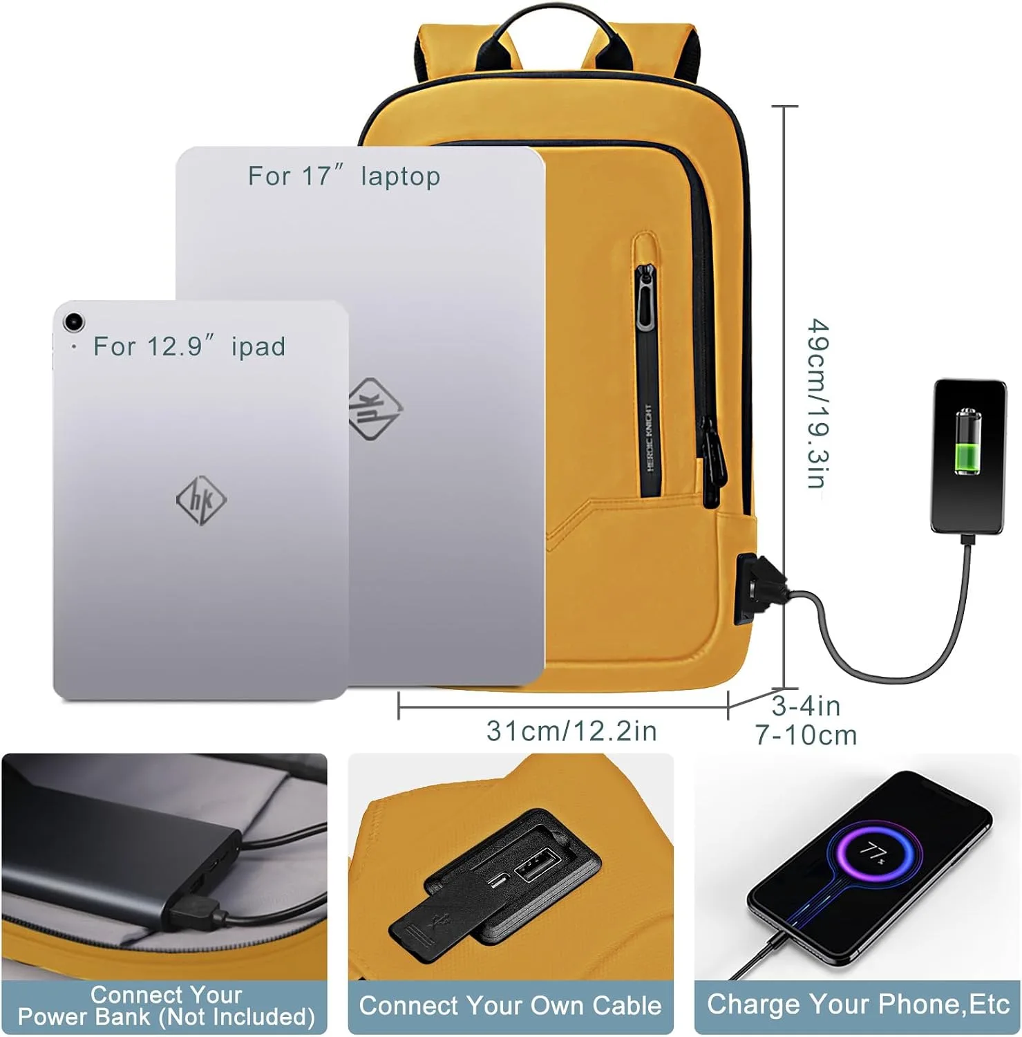 hk Backpack for Men, Business Slim Computer Bag for 17.3 Inch Laptop