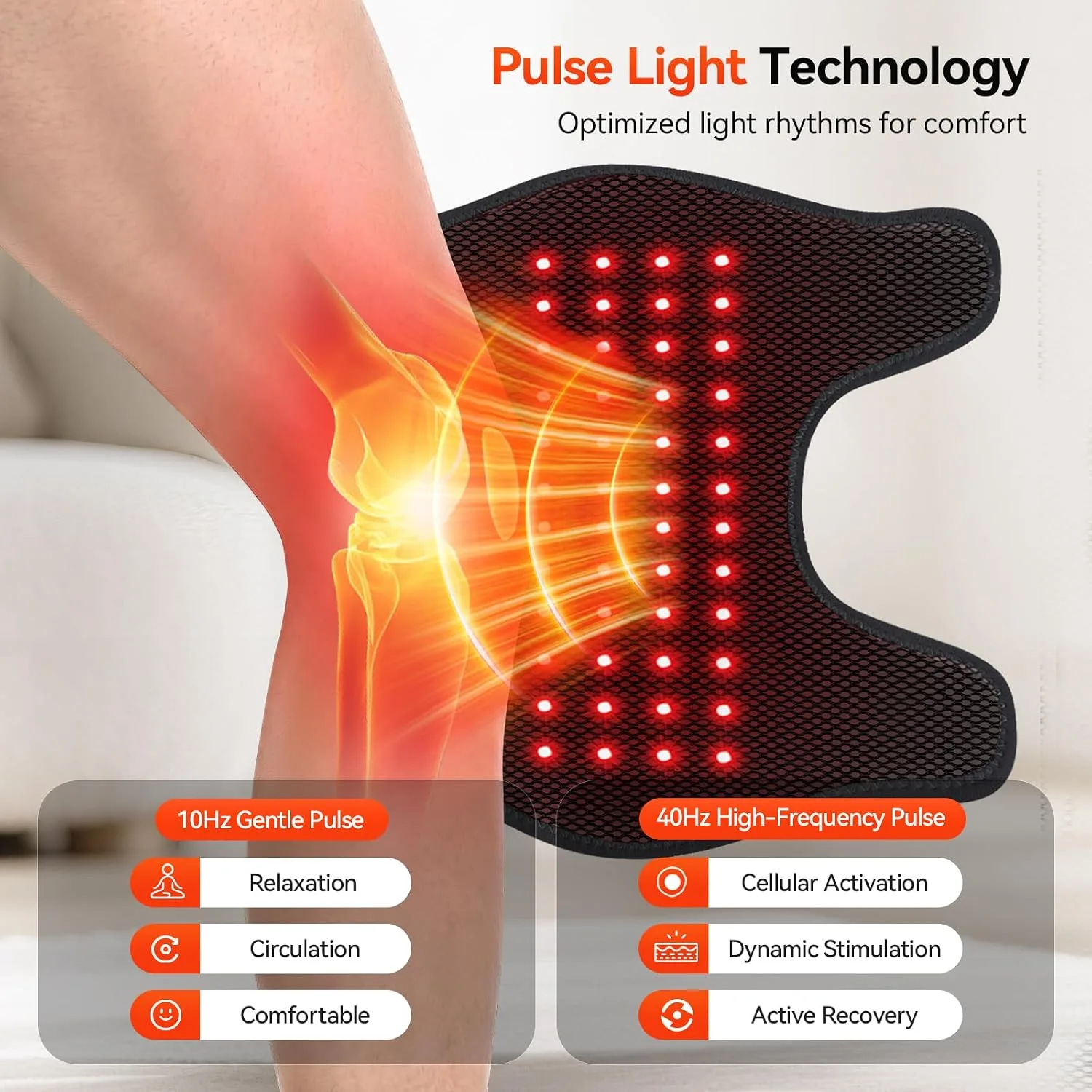 Red Light Therapy Knee Massager Device, 660nm & 850nm Infrared Heat & Vibration Cordless Knee Massager 5000mAh Rechargeable for Knee, Elbow, Shoulder Joint Massage Therapy-Black