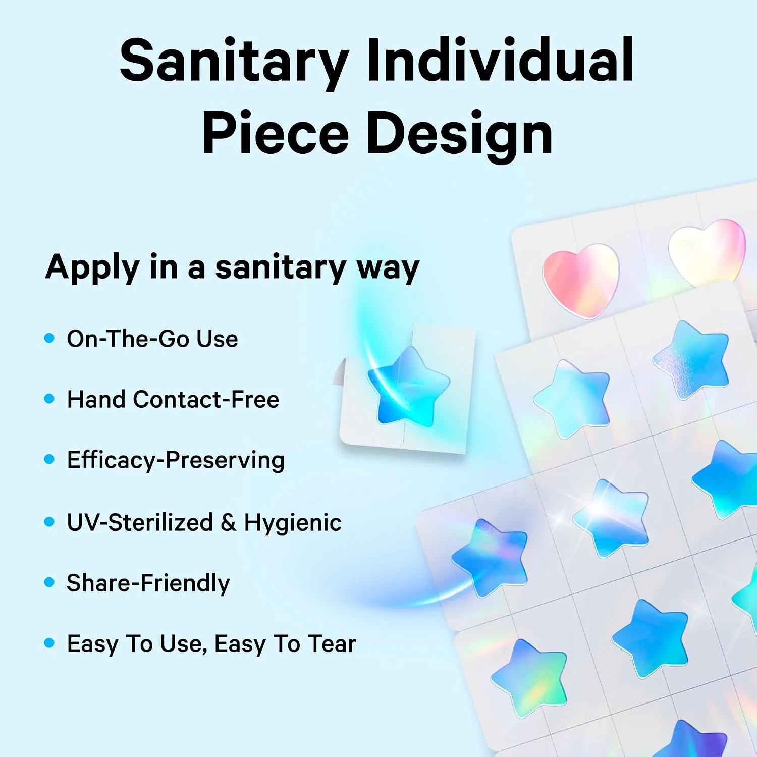 Sosky Holographic Star Pimple Patches, Hydrocolloid Acne Patches, 144 Count Blue Star Heart Moon Cloud Butterfly Flower