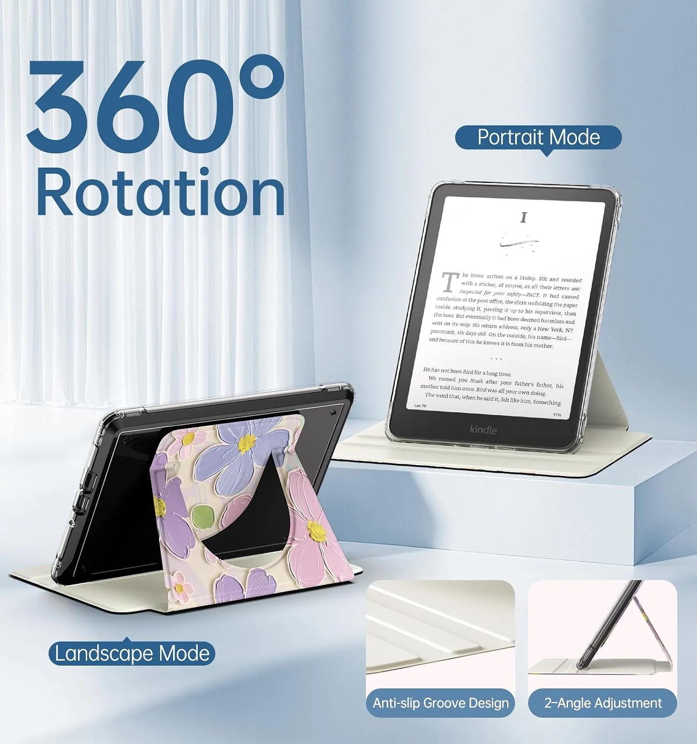 MoKo 360°Rotating Detachable Case for 7" eBook Reader,Oil Painting Flora