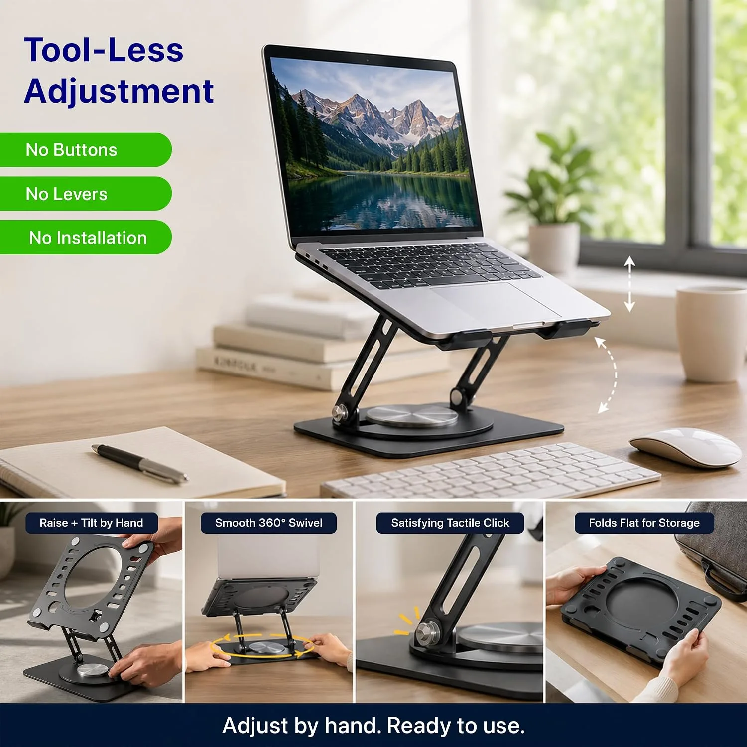 Uncaged Ergonomics Laptop Stand for Desk Riser/360° Swivel (Black)