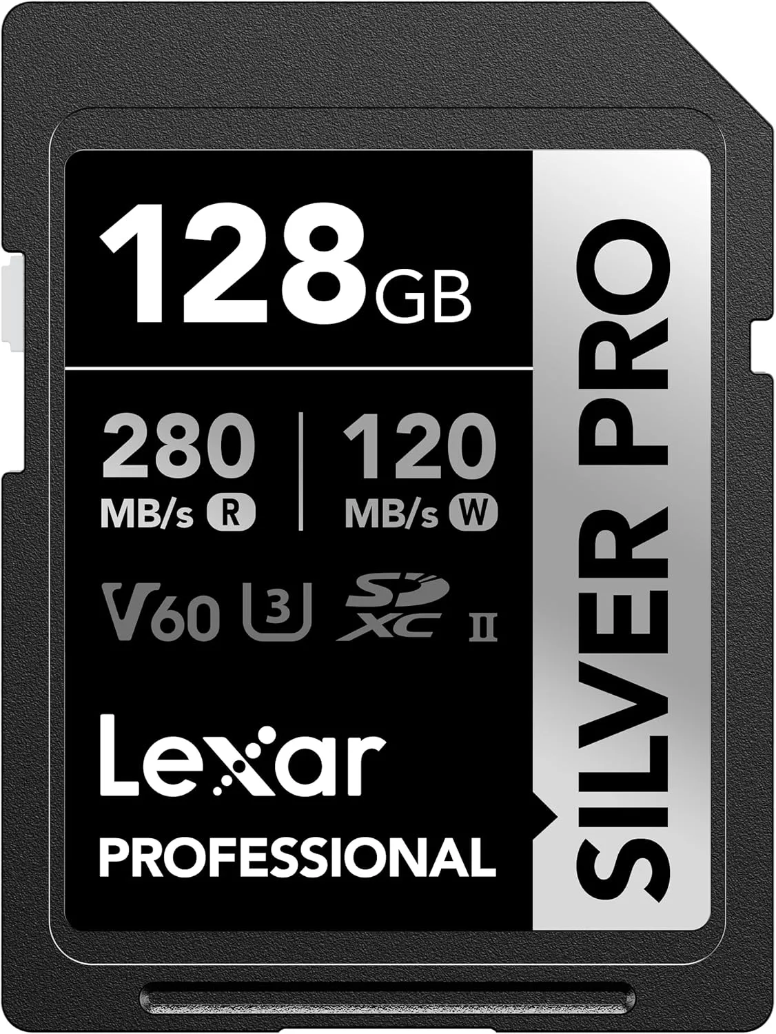 Lexar 128GB Silver PRO SD Memory Card, 280MB/s Read, 4K, V60, U3, UHS-II