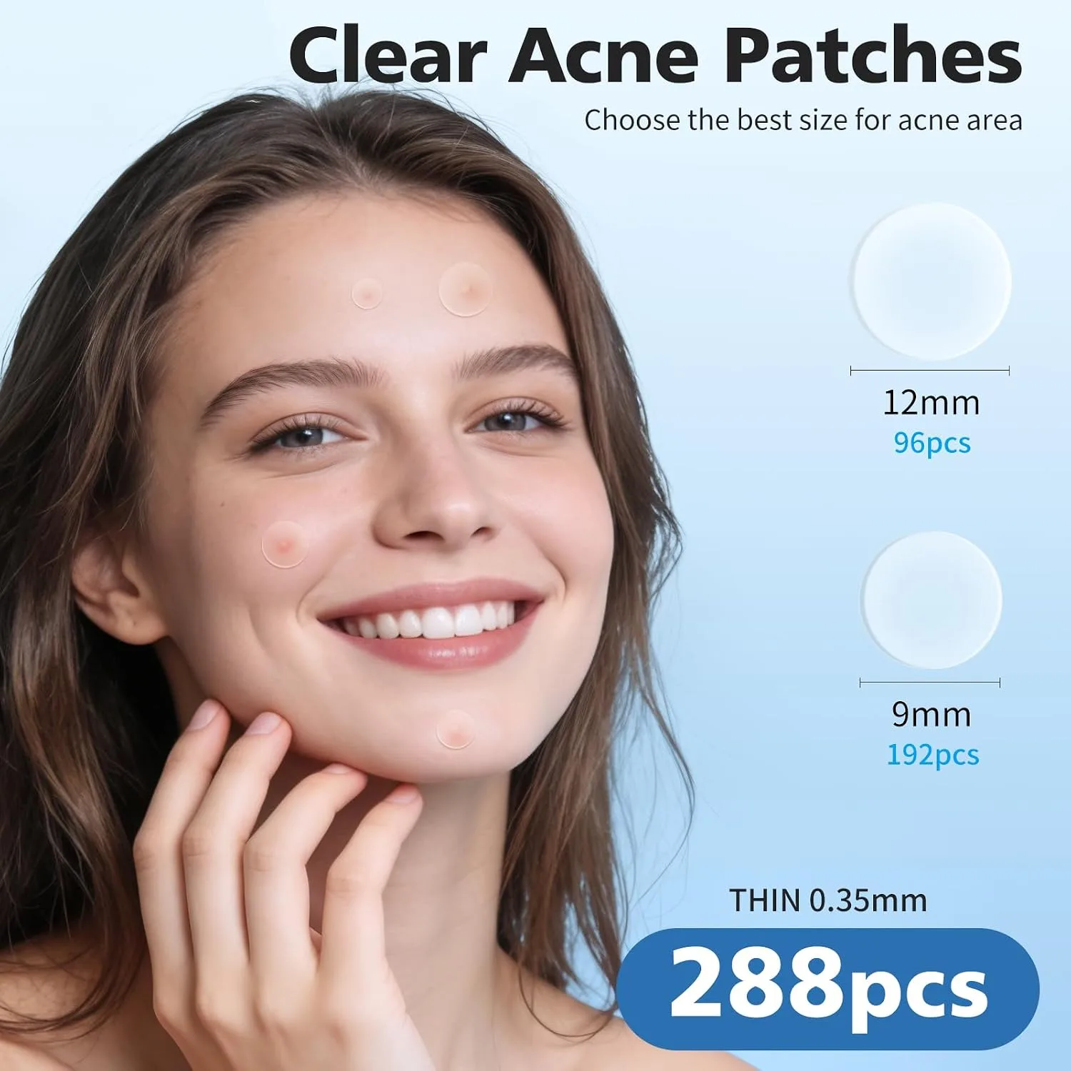 QUSTERE Pimple Patches for Face, Hydrocolloid Acne Patches, Cute Round Shape Zit Covers, Spot Stickers with Tea Tree, Salicylic Acid & Cica Oil| 2 Sizes (9mm, 12mm) |288 Count