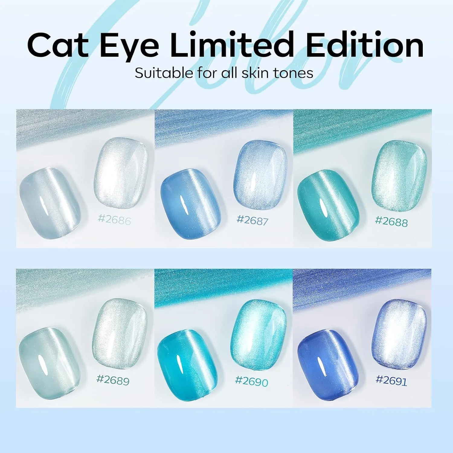 modelones Cat Eye Gel Nail Polish Set Glitter 6Colors Baby Blue Green