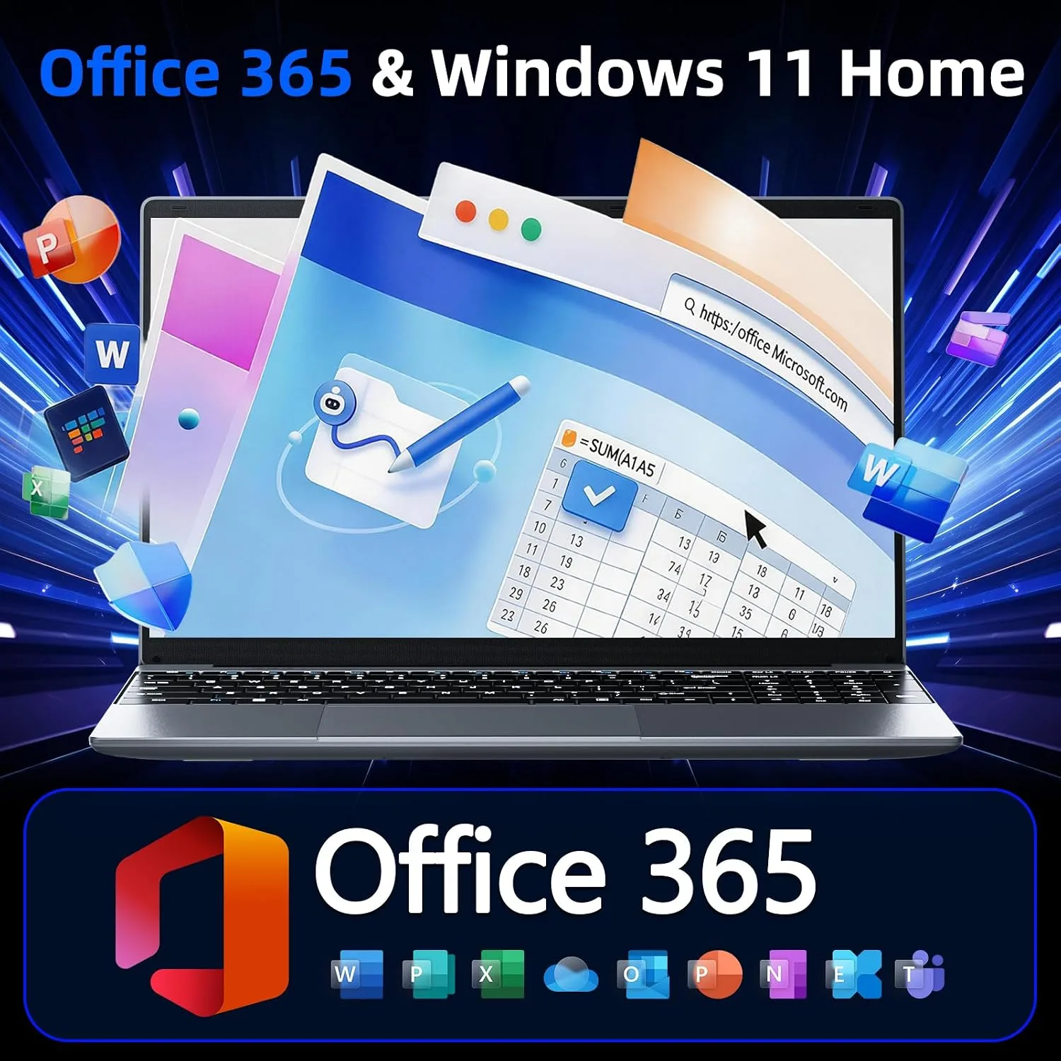 15.6'' AI Laptop with Office 365, 6GB RAM 128GB SSD