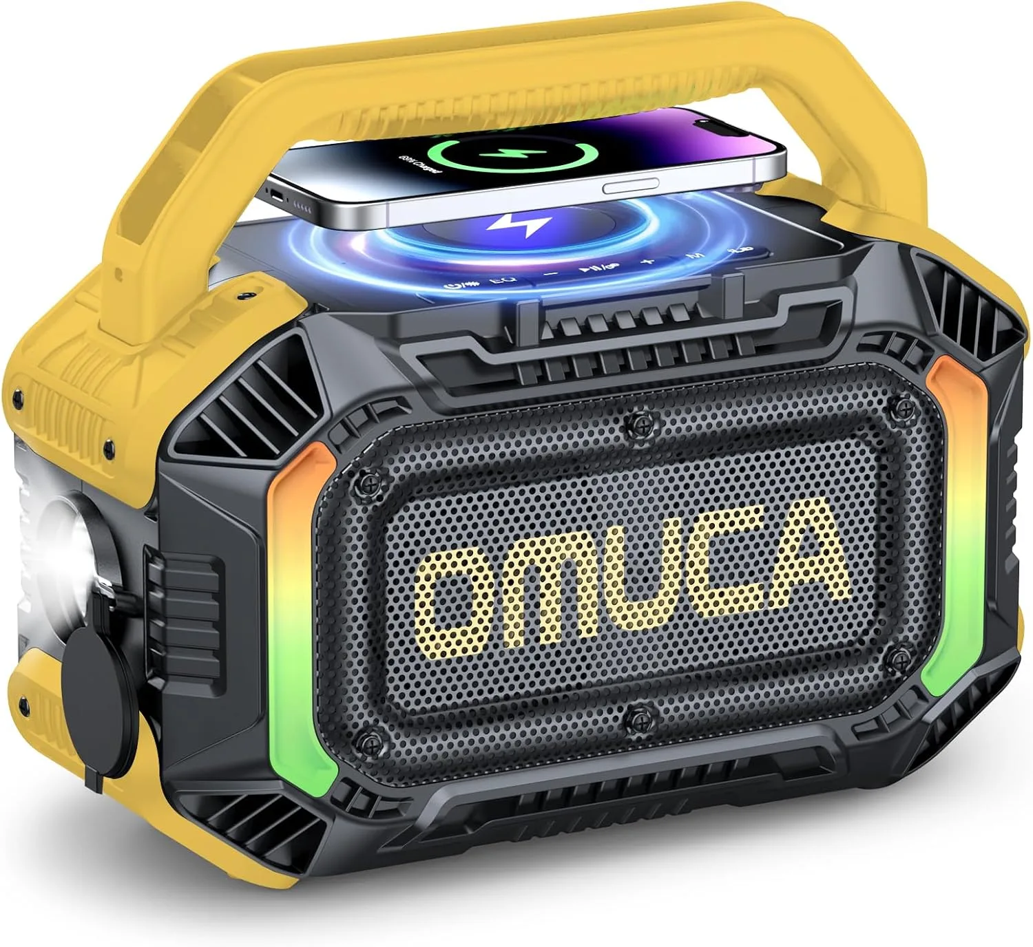 Speakers Bluetooth Wireless, 100W Portable Bluetooth Speaker with Bass, IPX7 Waterproof & Floatable, 20H Playtime, RGB Light, Loud Speakers with TWS for Work, Outdoor, Garage(L-Yellow)