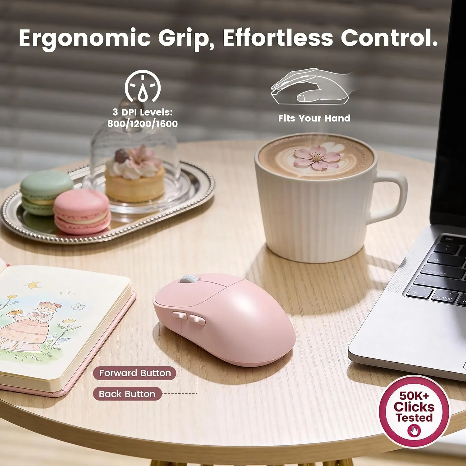 Wireless Keyboard and Mouse Combo, Magnetic Soft-Touch Wrist Rest, Pink