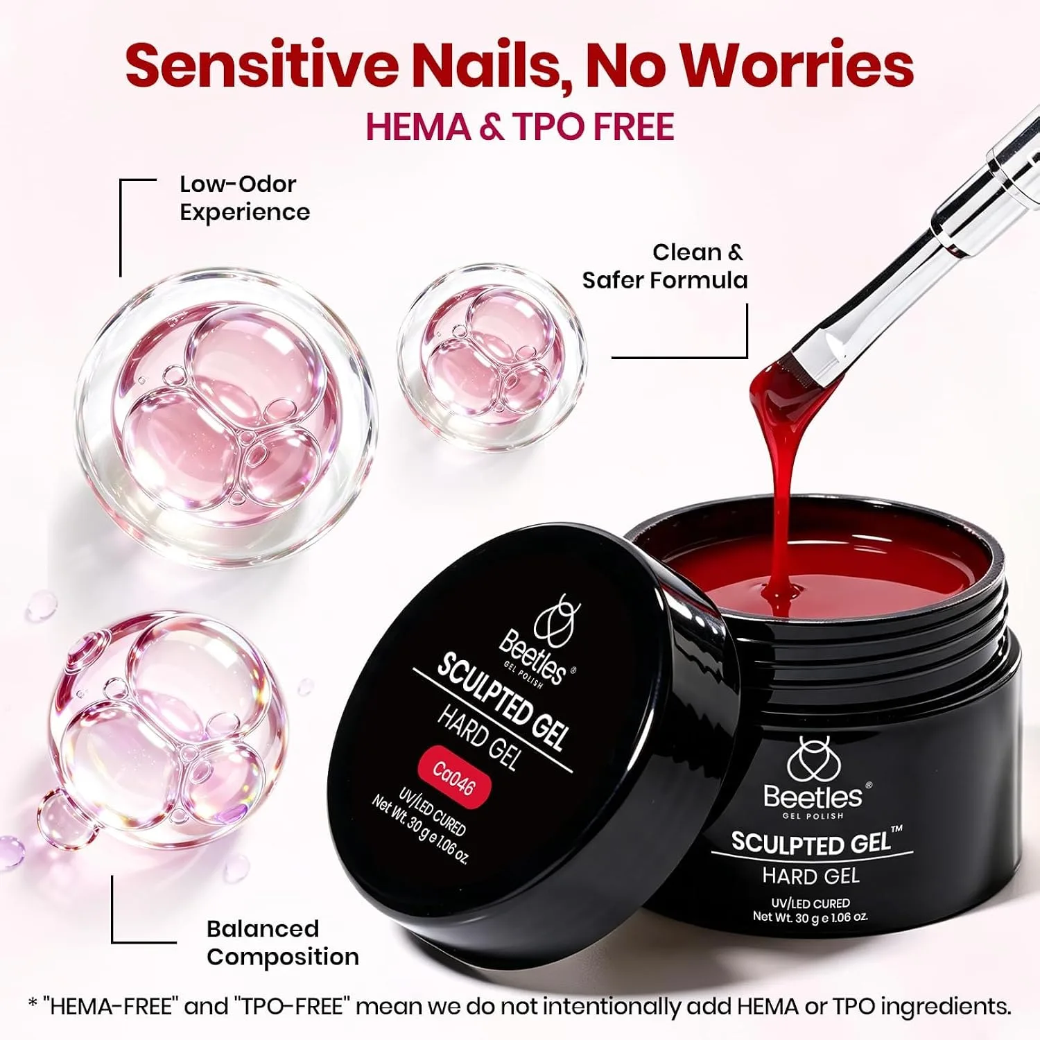 Beetles Hard Gel for Nails Wine Red, 30g TPO & HEMA-FREE & Flat Nail Brush