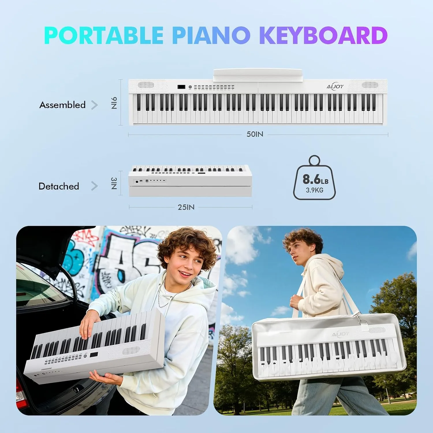 AiJoy 88-Key Portable Piano Keyboard, Magnetic Semi-Weighted Digital Piano