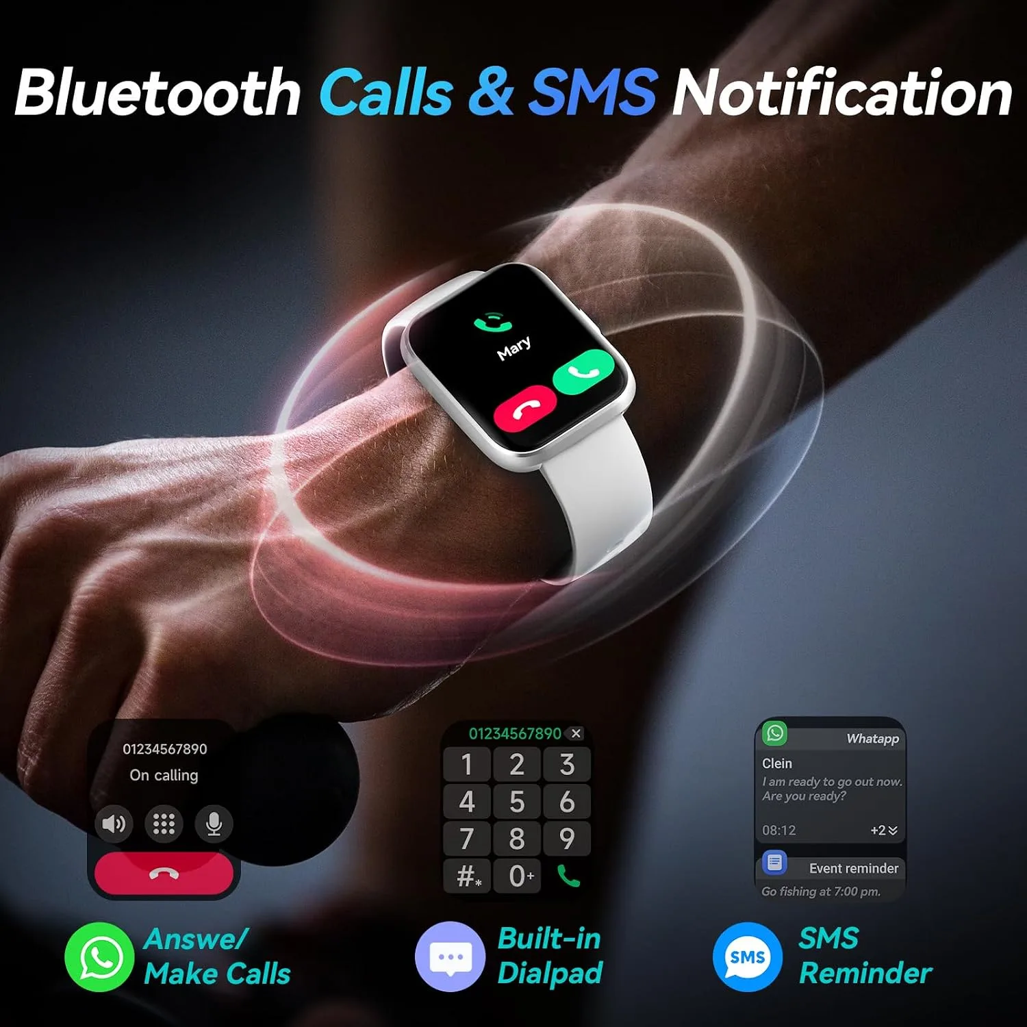 Fitpolo Smart Watches for Men/Women, 1.8'' Alexa Built-in Fitness Tracker Watch with Bluetooth Calls, IP68 Waterproof, Heart Rate/Sleep/SpO2/Stress Monitor, 110 Sport Modes for Android & iPhone