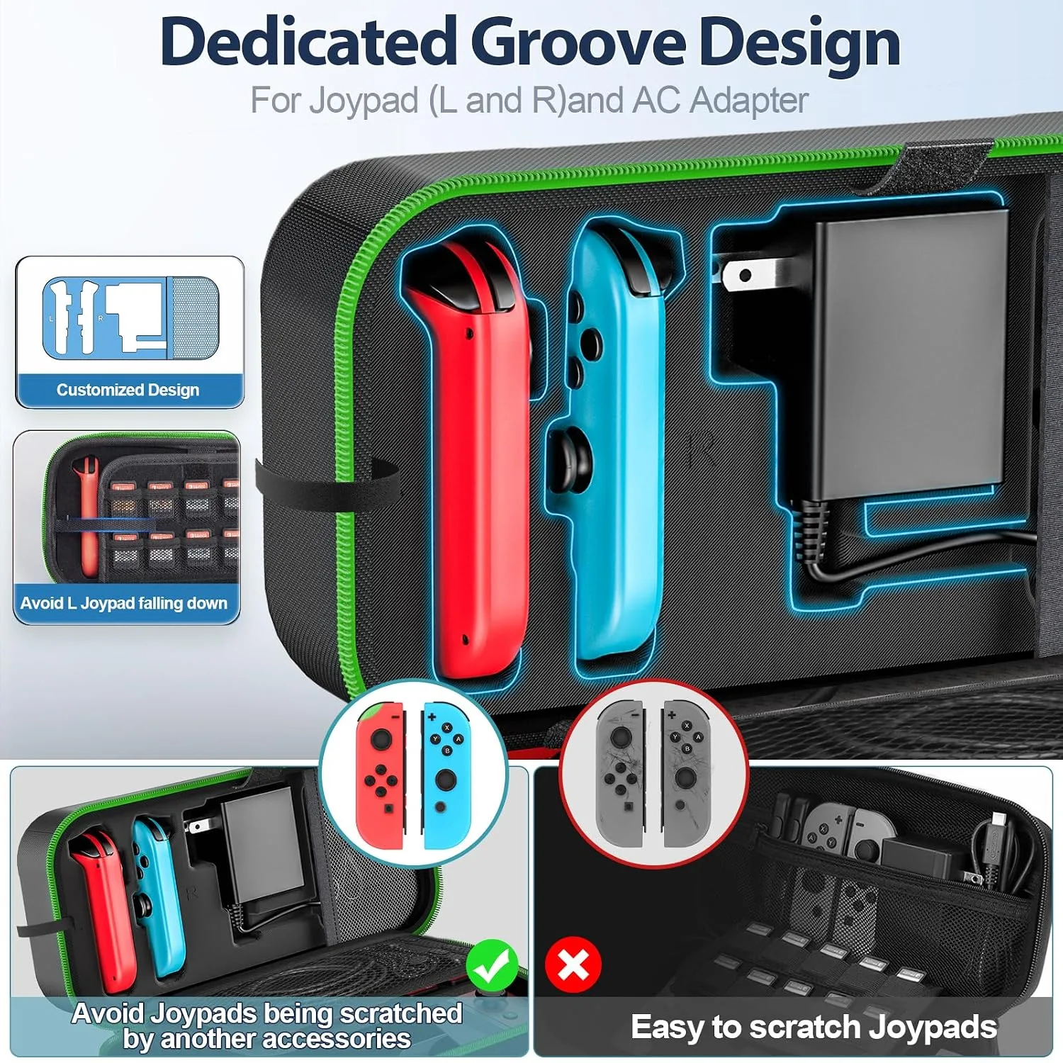 OIVO Switch OLED Carrying Case Compatible with Nintendo Switch & OLED, Portable Switch Travel Carry Case Fit for Joy-Con and Adapter, Hard Shell Protective Switch Pouch Bag with 20 Games, Green