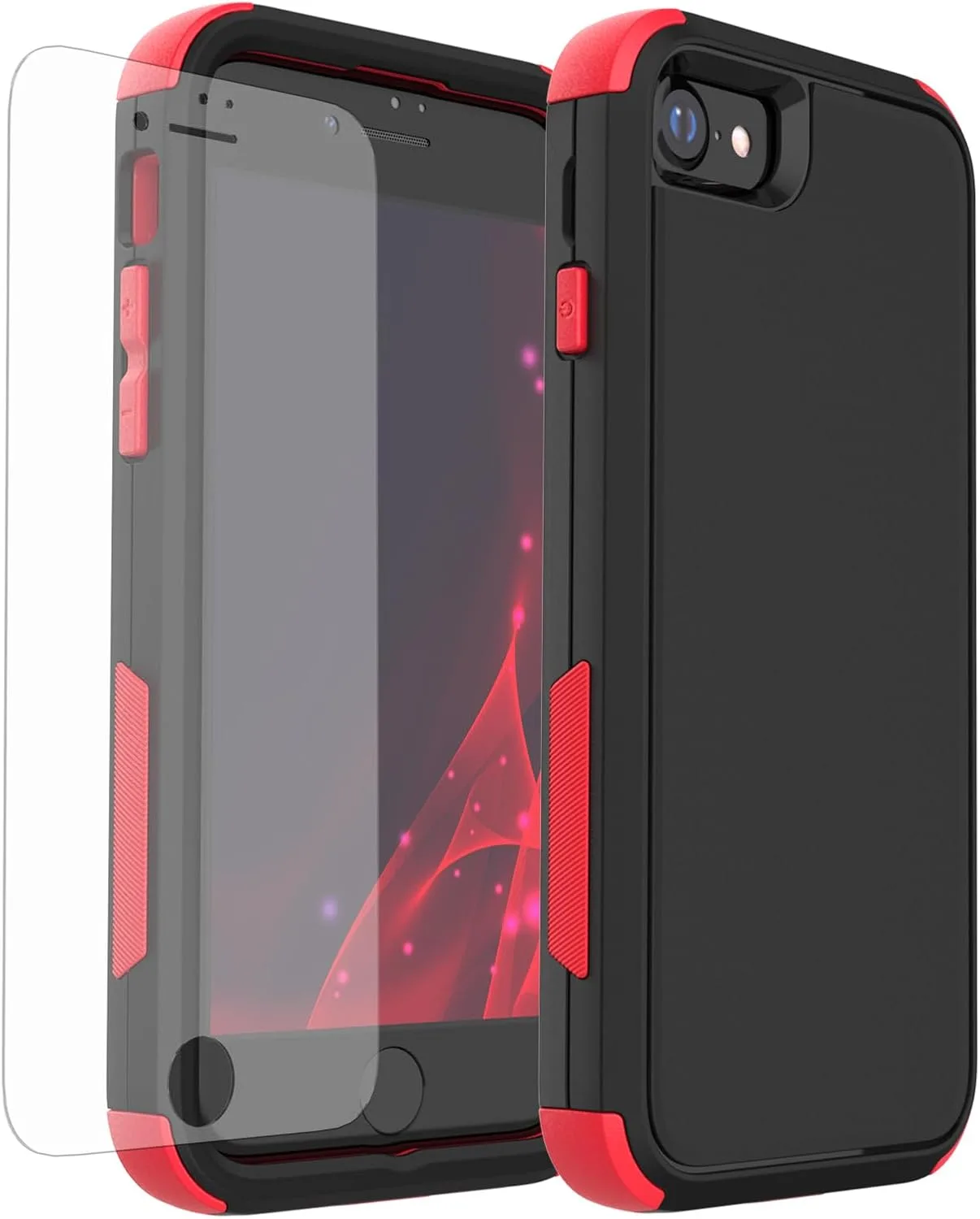 X-belmox Heavy Duty Phone Case for iPhone SE 2022 (3rd Gen), Black/Red