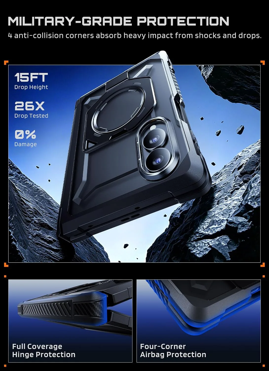 SUPCASE for Galaxy Z Fold 8 Case with Tempered Glass Screen Protector Black