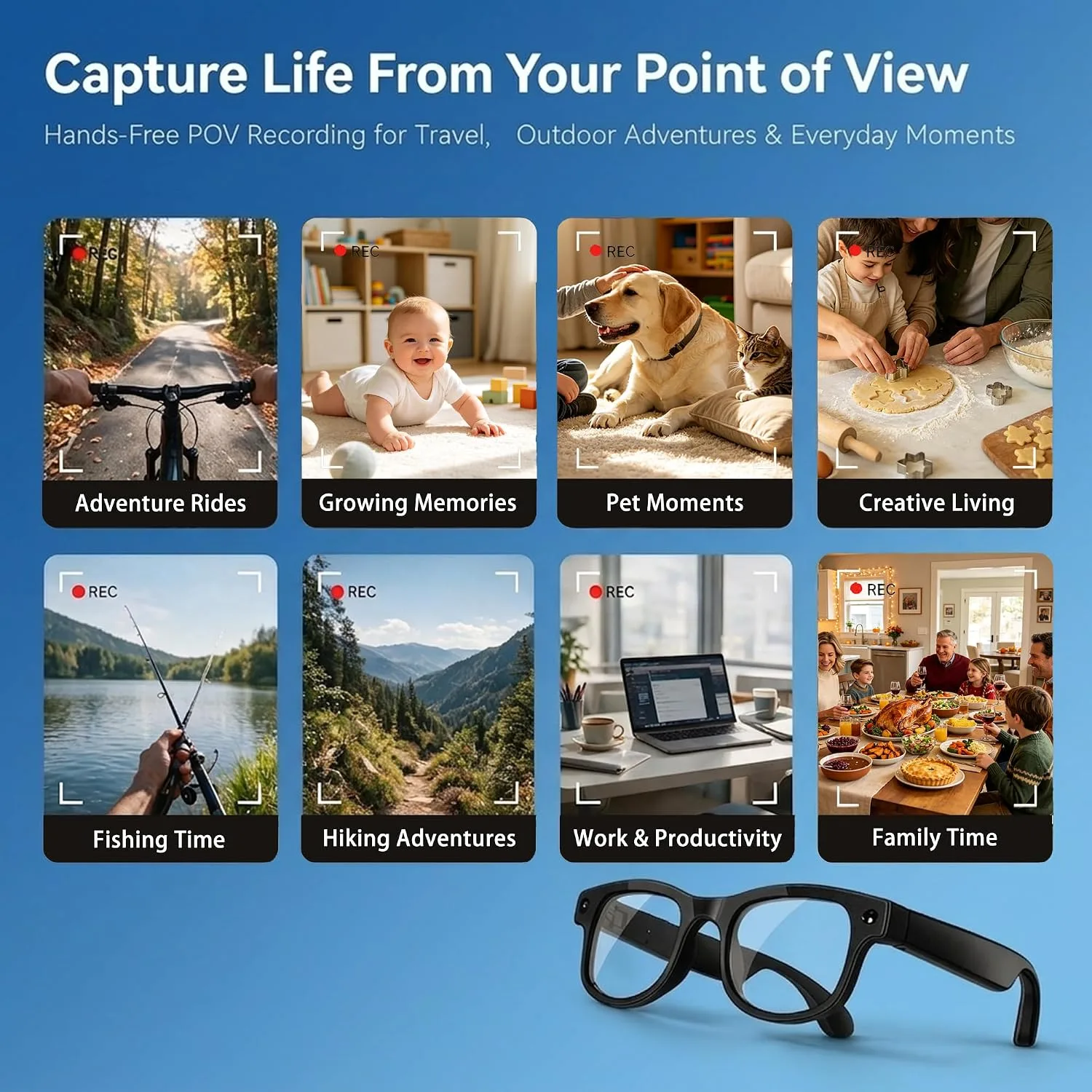 AI Smart Glasses with Camera, 8MP Photo & 1080P HD Video/Audio Recording