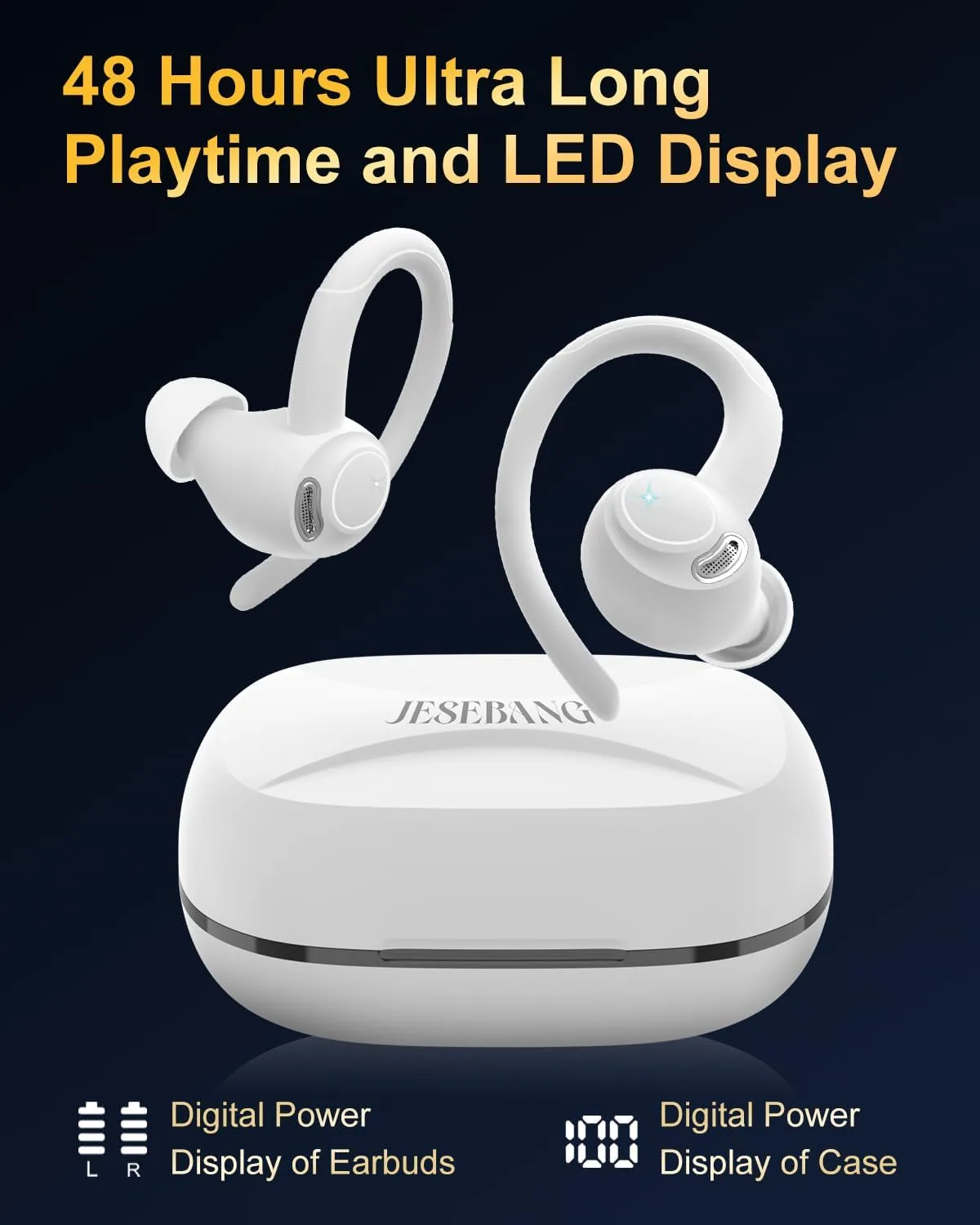 Wireless Earbuds, Bluetooth 5.4 Headphones Sport Over Ear Buds With ENC Mic