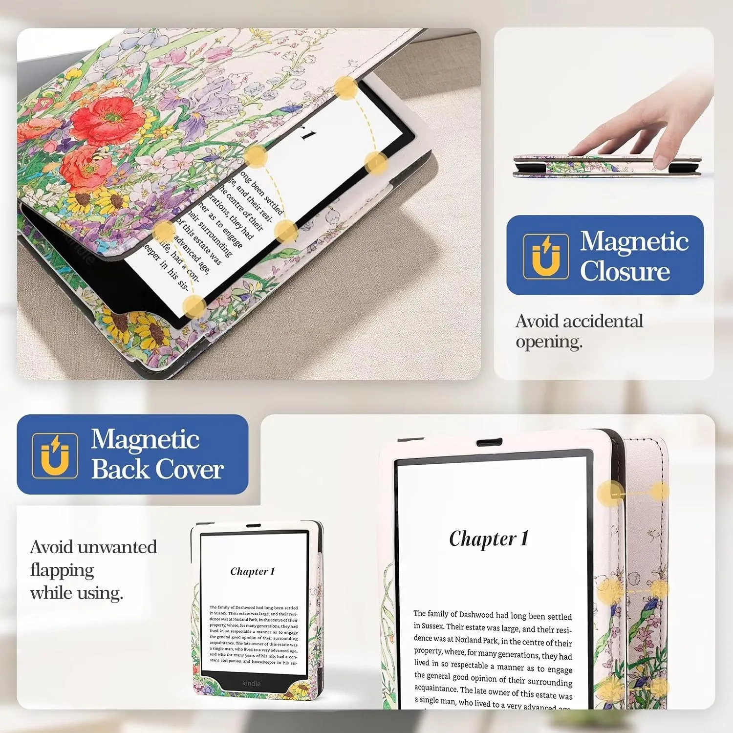 Case for 6" Kindle Paperwhite (10th/7th/6th/5th Generation), Flower Bush