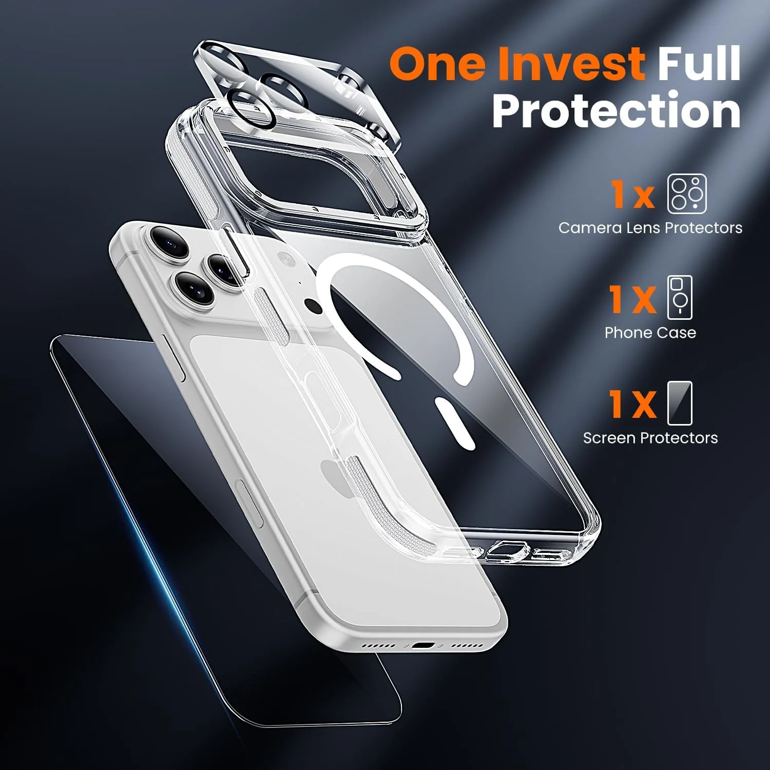 toushion 3-in-1 Clear Case for iPhone 17 Pro, White Shockproof Bumper