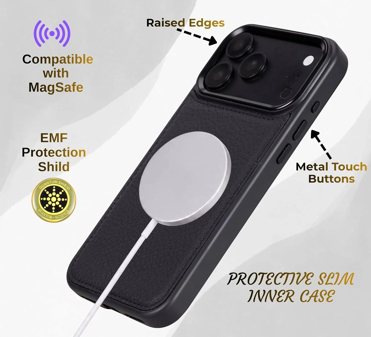 VENOULT Pebble Black Wallet Case for iPhone 18 Pro MAX, Full Grain Leather