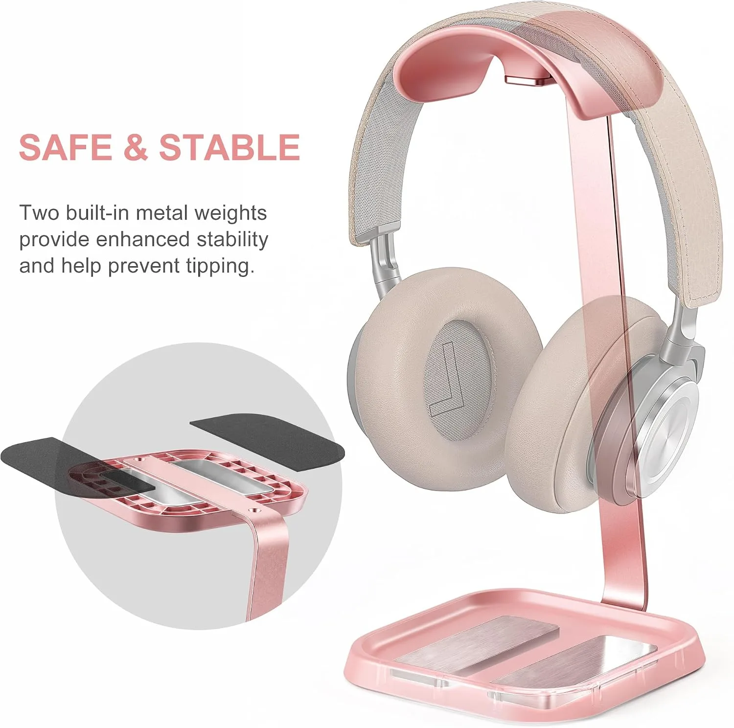 Headphone Stand, Desktop Gaming Headset Holder with Storage Tray (Pink)