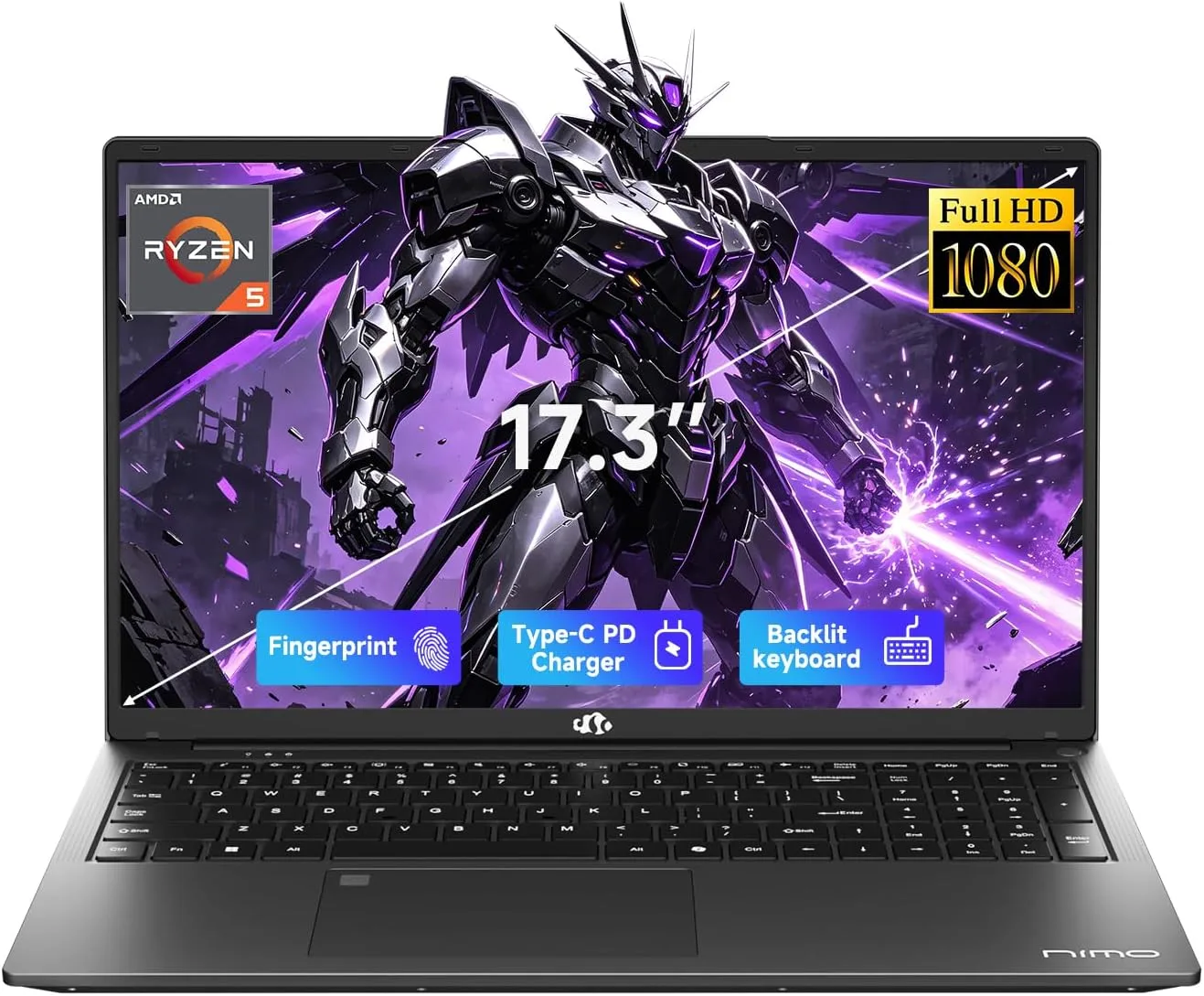 Laptop Gaming Nimo 17.3" AMD Ryzen 5 6600H 16GB DDR5 512GB SSD Gris